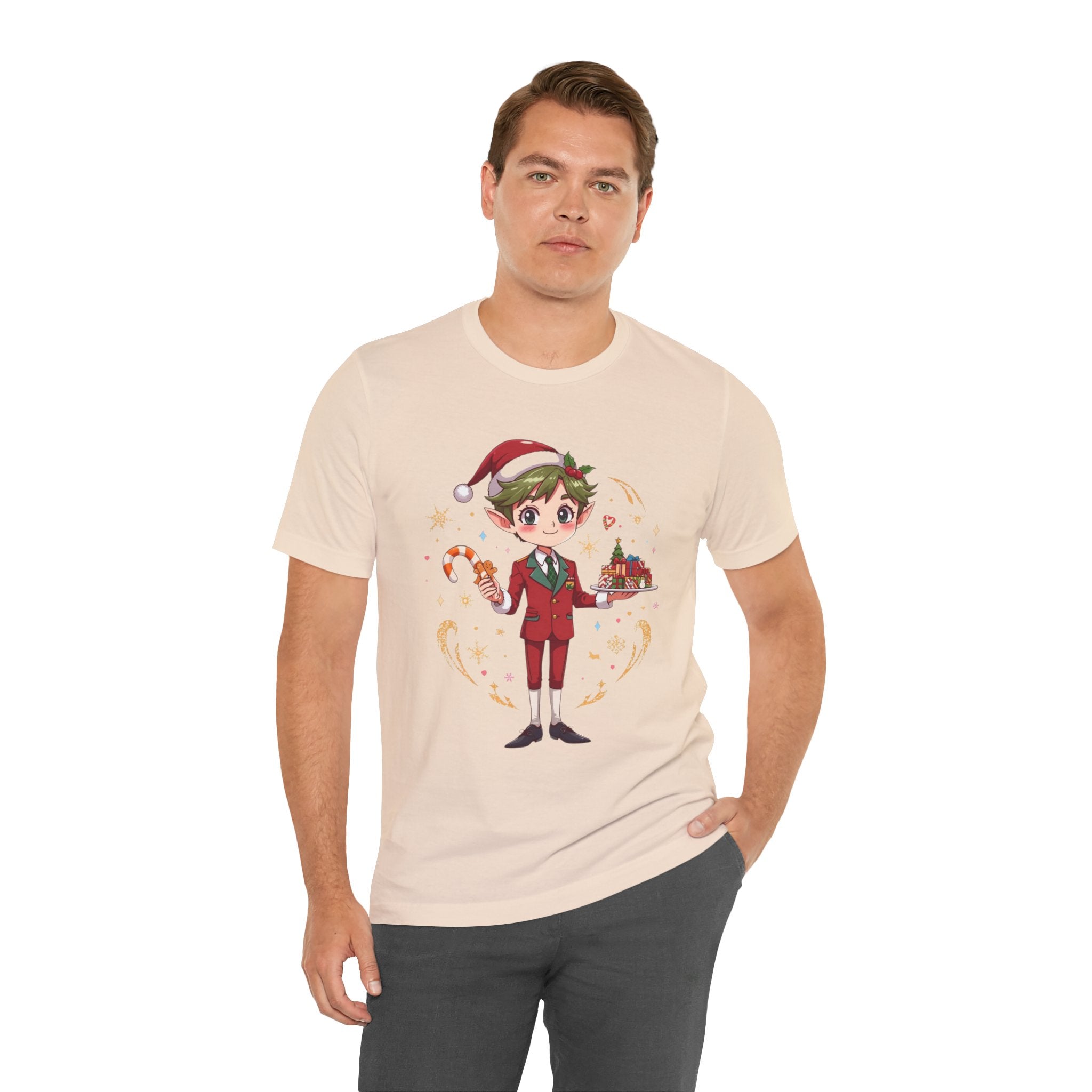 Christmas Cabin Elf Tee — Cute Candy Cane & Holiday Village Graphic Shirt