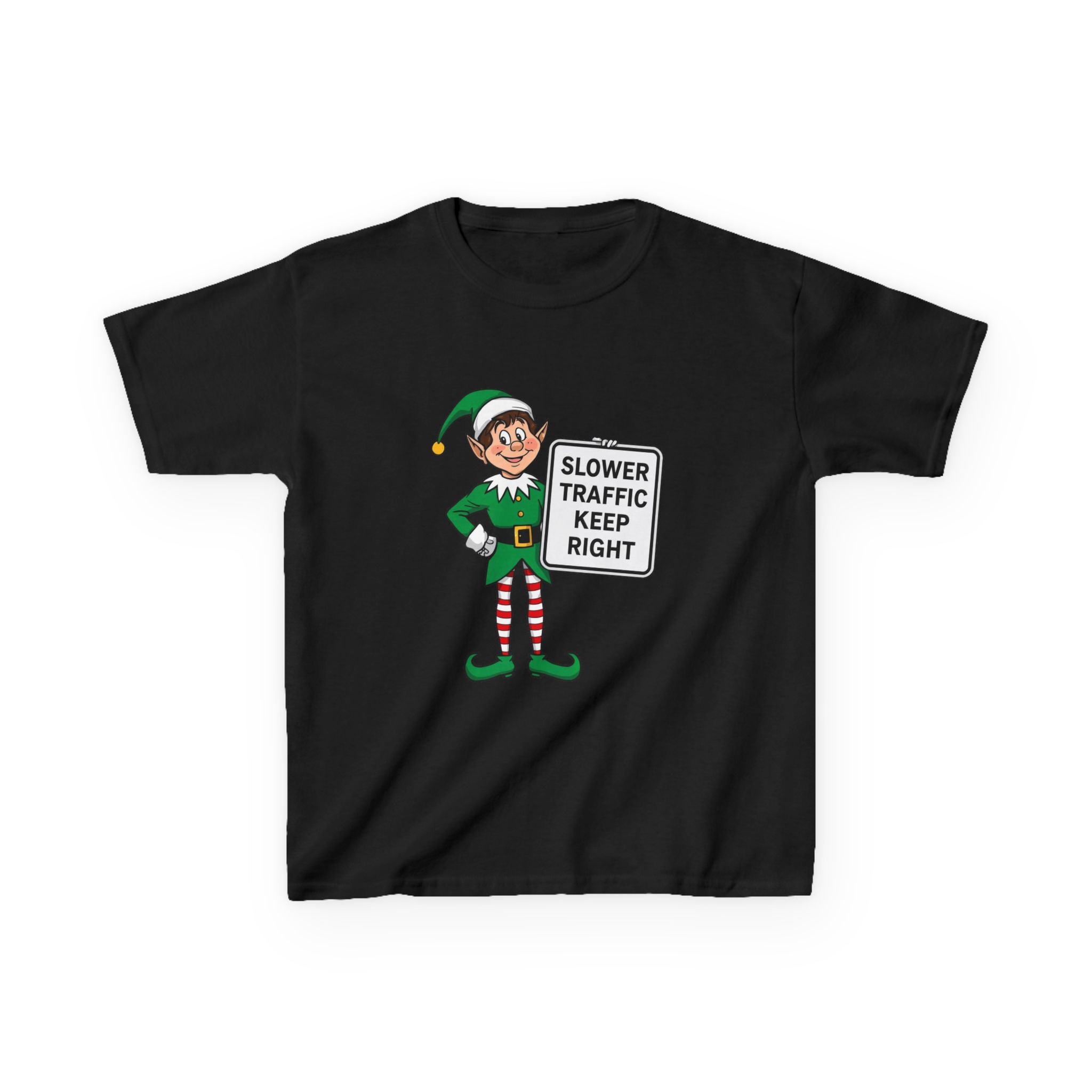 Funny Elf Traffic Kids Christmas Shirt – Slower Traffic Keep Right Holiday Tee | Cute Christmas Elf Humor | Gildan 5000B