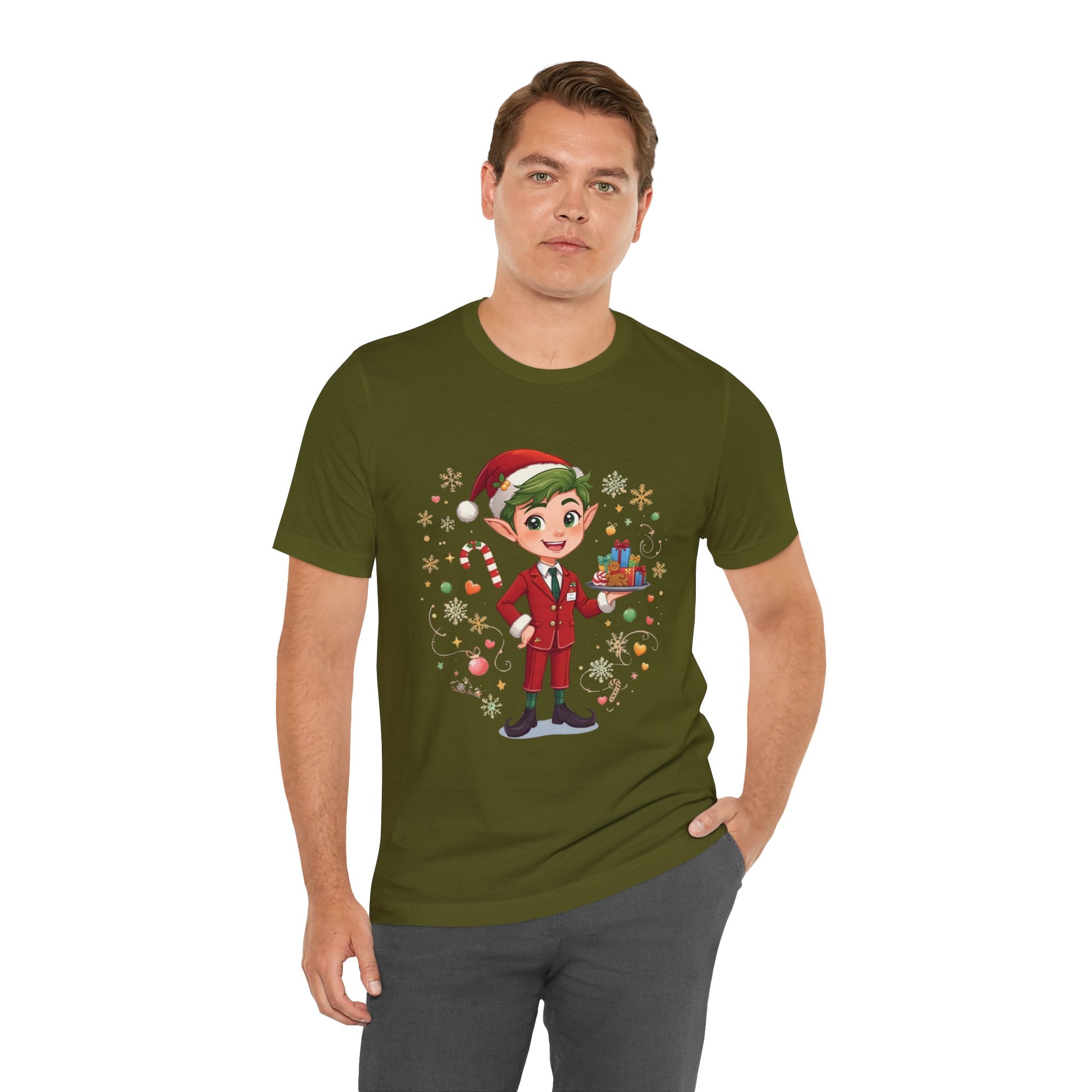 Christmas Cabin Elf Tee— Cute Holiday Elf with Presents