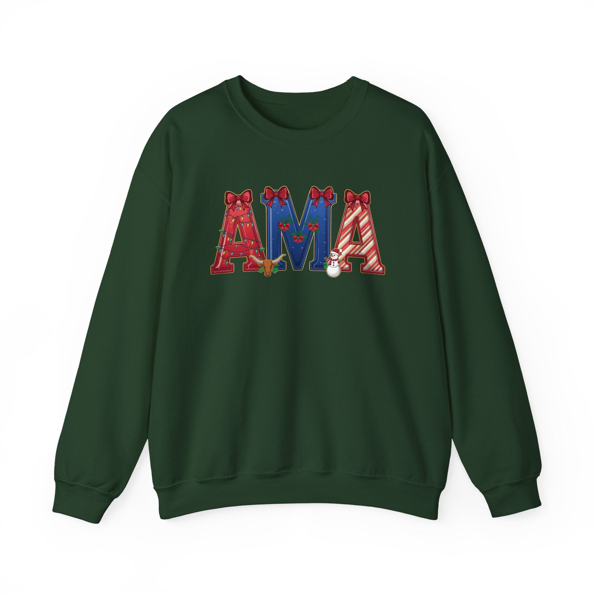 AMA Christmas Sweatshirt – Festive Holiday Airport Code Crewneck | Winter Travel Gift | Gildan 18000