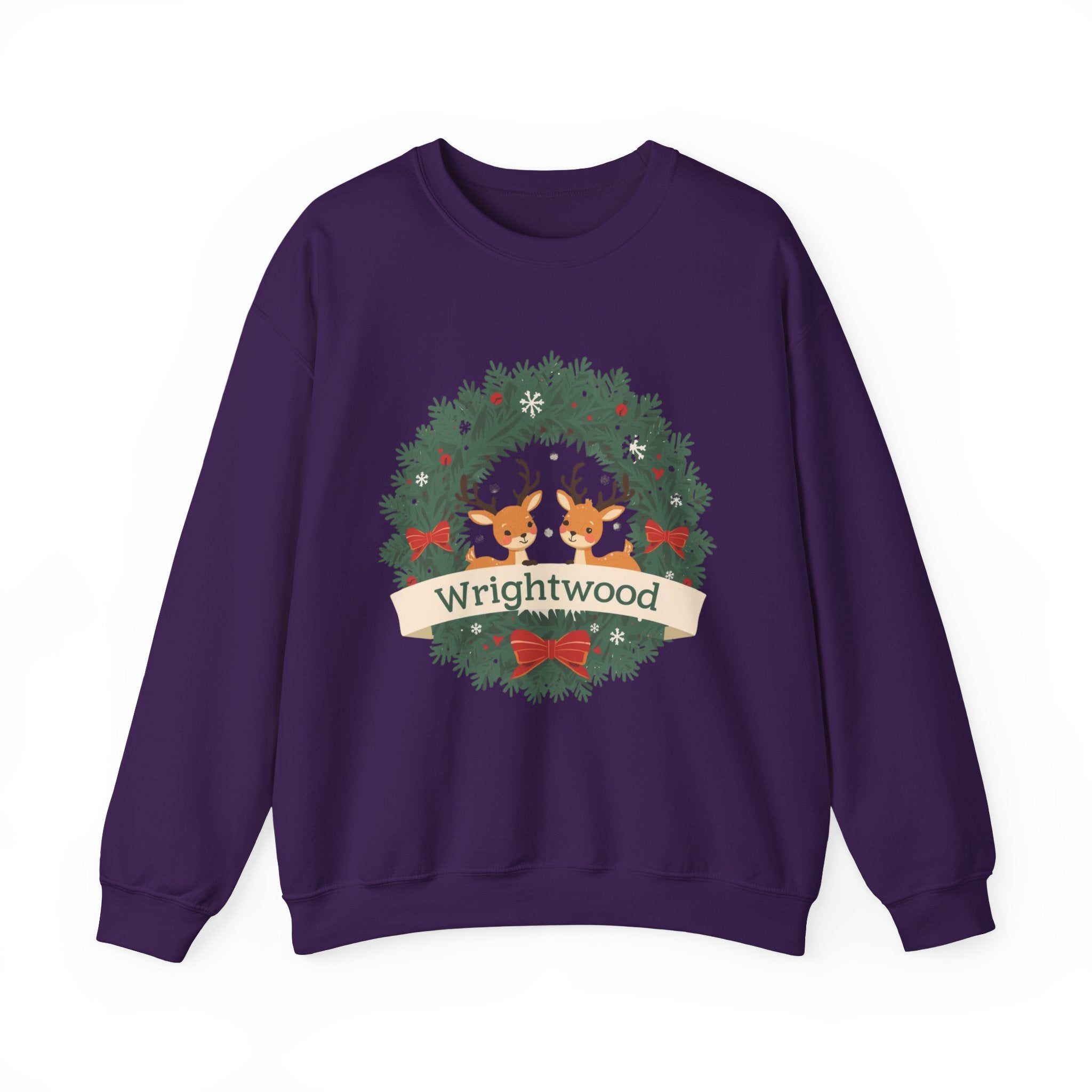 Wrightwood Christmas Sweatshirt – Holiday Wreath Deer Crewneck | Cute Mountain Town Winter Sweater | Wrightwood CA Gift | Gildan 18000