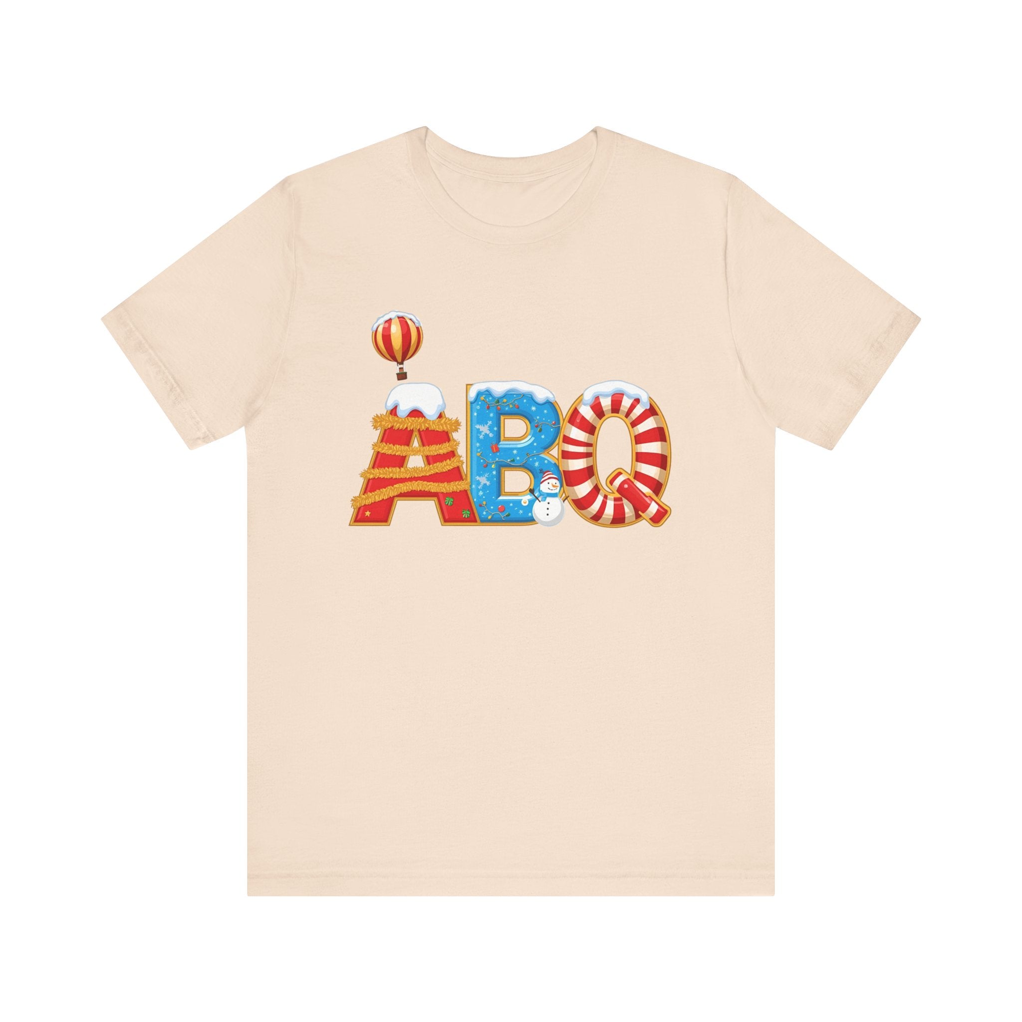 ABQ Christmas Shirt – Hot Air Balloon Candy Cane Letters Tee |  Gi| Bella Canvas 3001ft