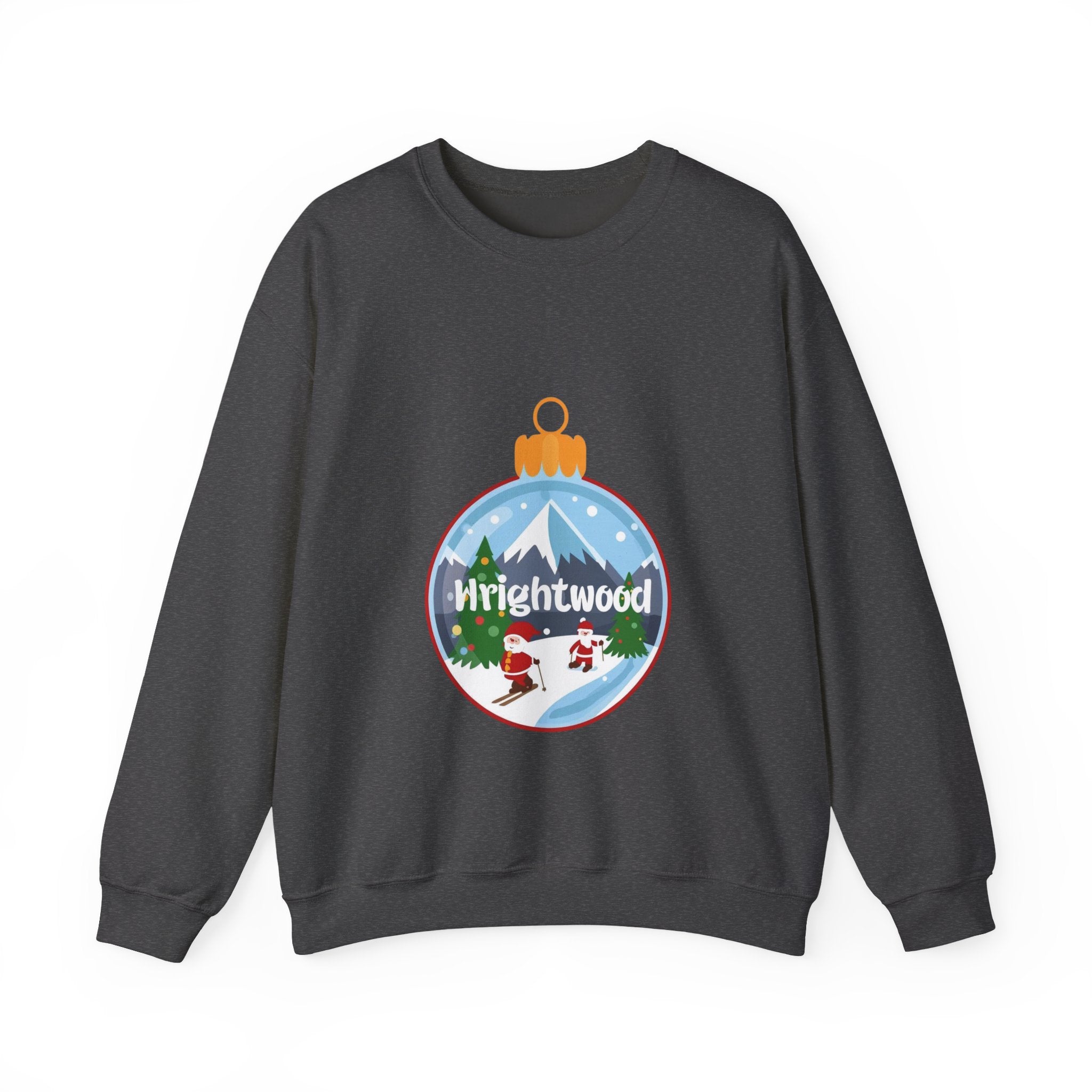 Wrightwood Christmas Sweatshirt – Cute Holiday Ornament Santa Skiing Crewneck | Mountain Town Christmas Gift | Gildan 18000