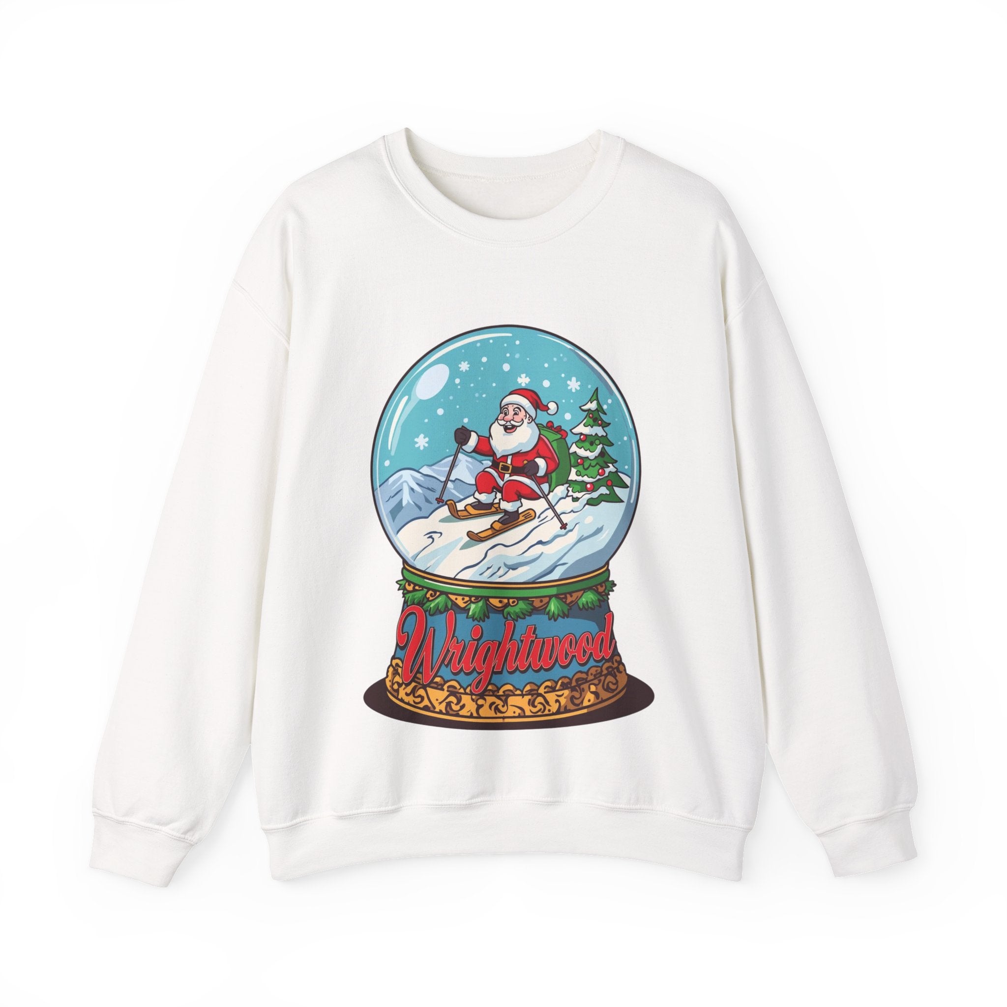 Wrightwood Christmas Sweatshirt – Cute Skiing Santa Snow Globe Crewneck | Mountain Town Christmas Gift | Gildan 18000