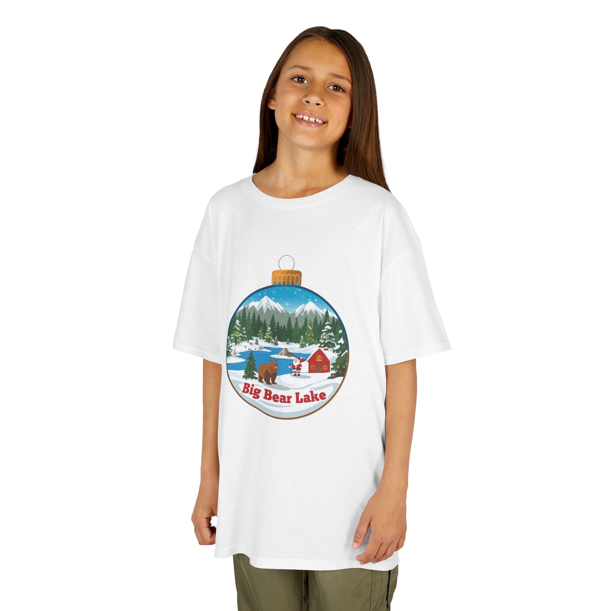 Kids Big Bear Lake Christmas Shirt – Santa Winter Ornament Cabin Tee | Cute Mountain Holiday Shirt | Santa & Bear Gift Tee | Gildan 5000B