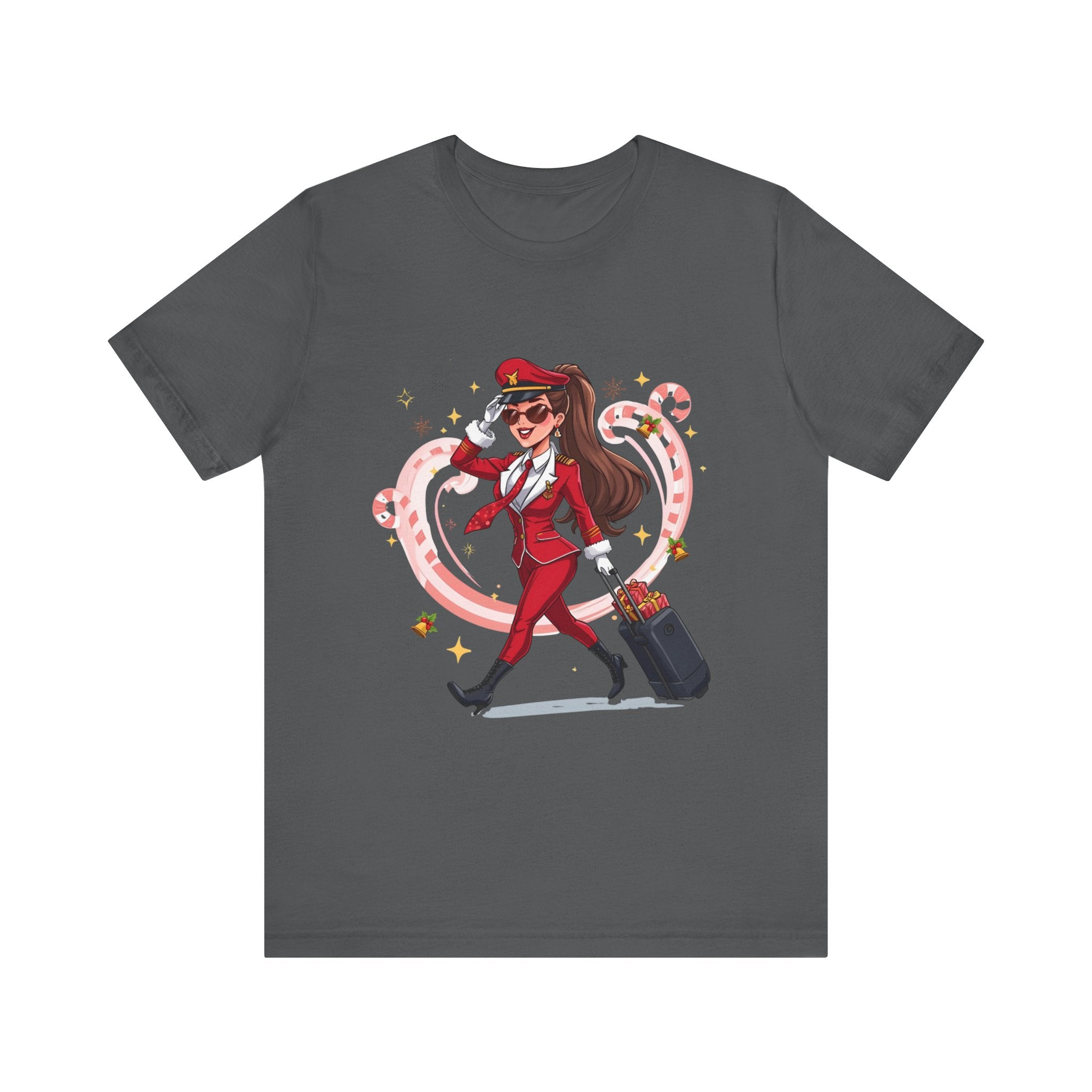 Sassy Pilot Cartoon Tee - Cute Female Pilot Stewardess with Luggage Shirt