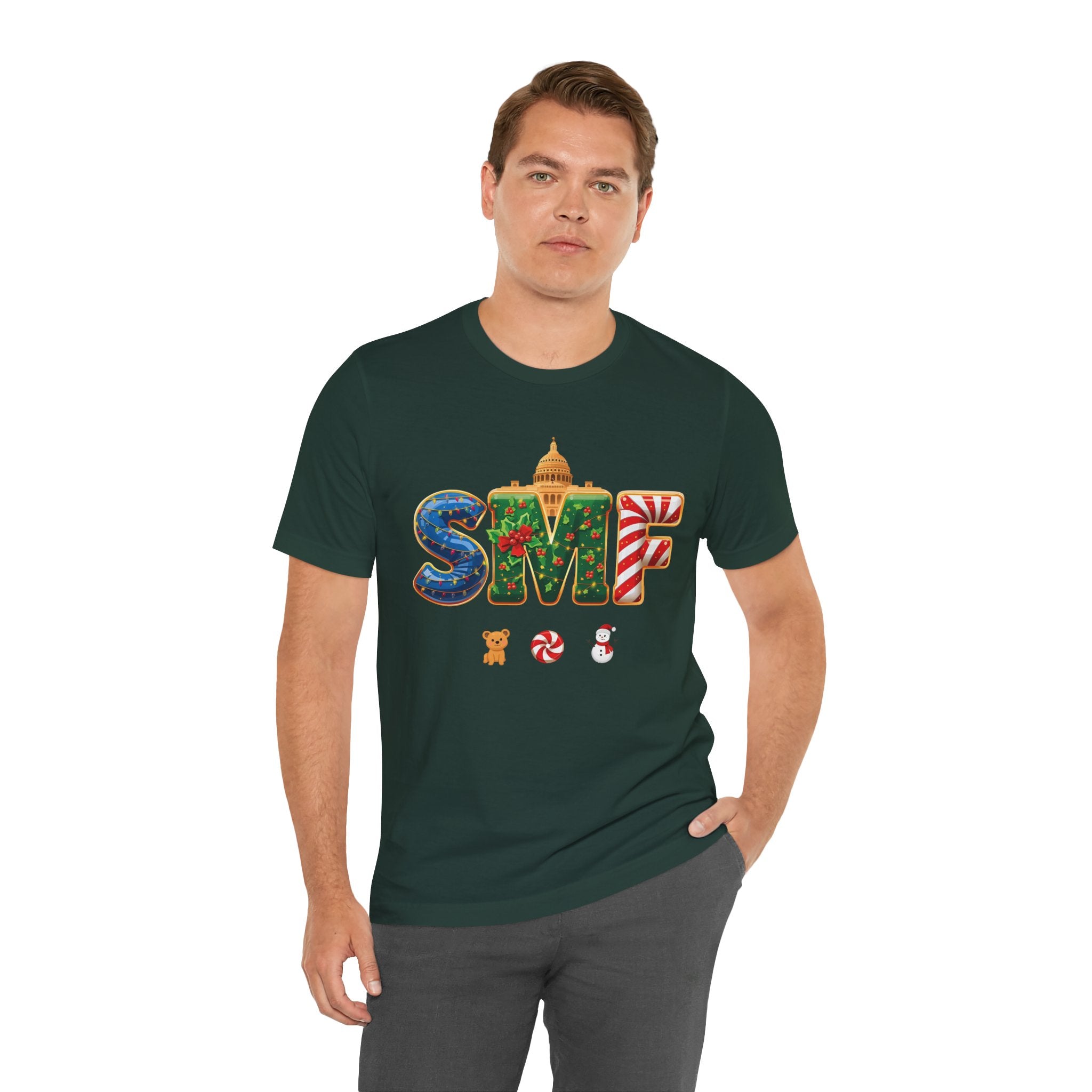 SMF Christmas Shirt – Festive Holiday Letters Tee | Christmas Gift | Bella Canvas 3001