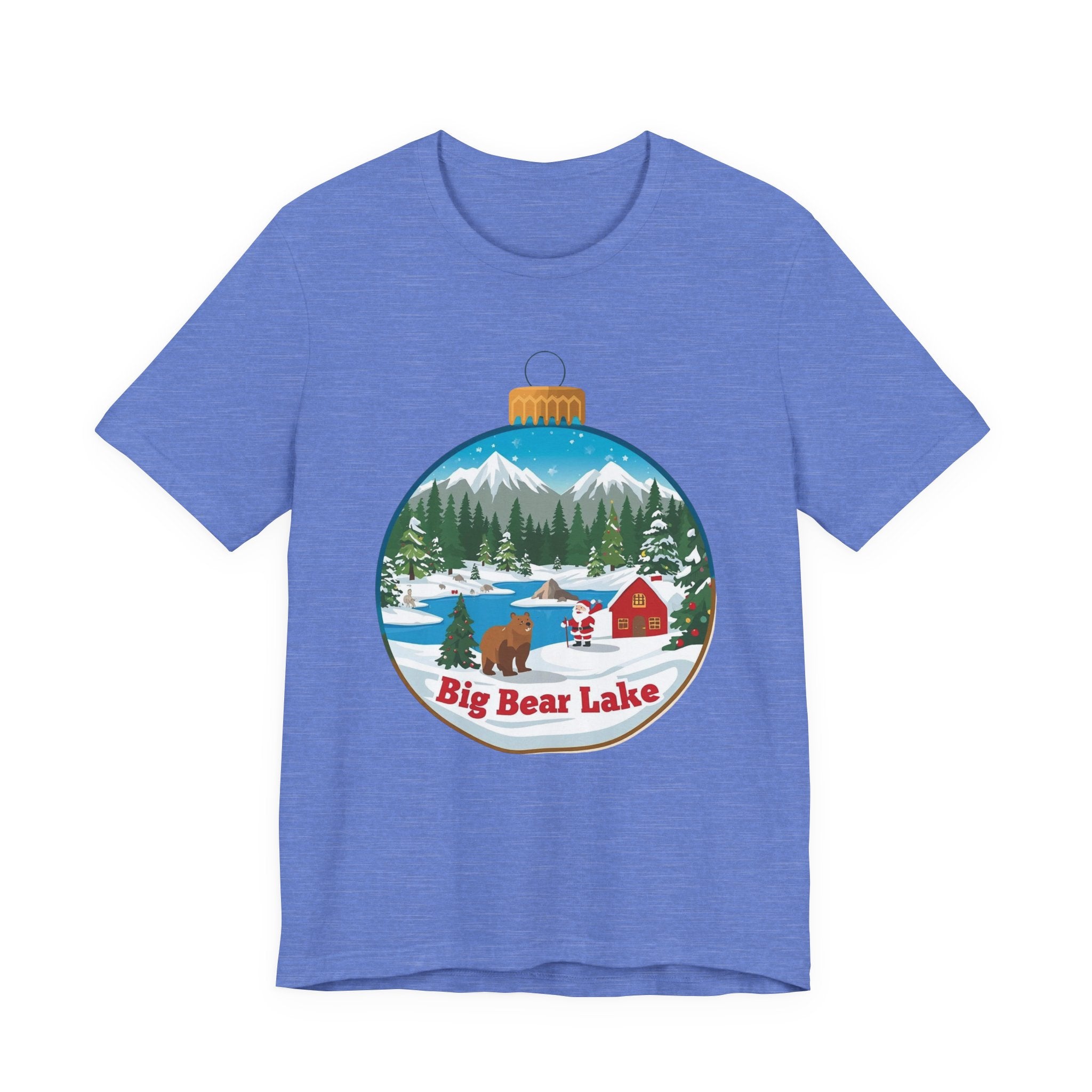 Big Bear Lake Christmas Ornament Scene T-Shirt – Santa, Cabin & Winter Mountains Tee
