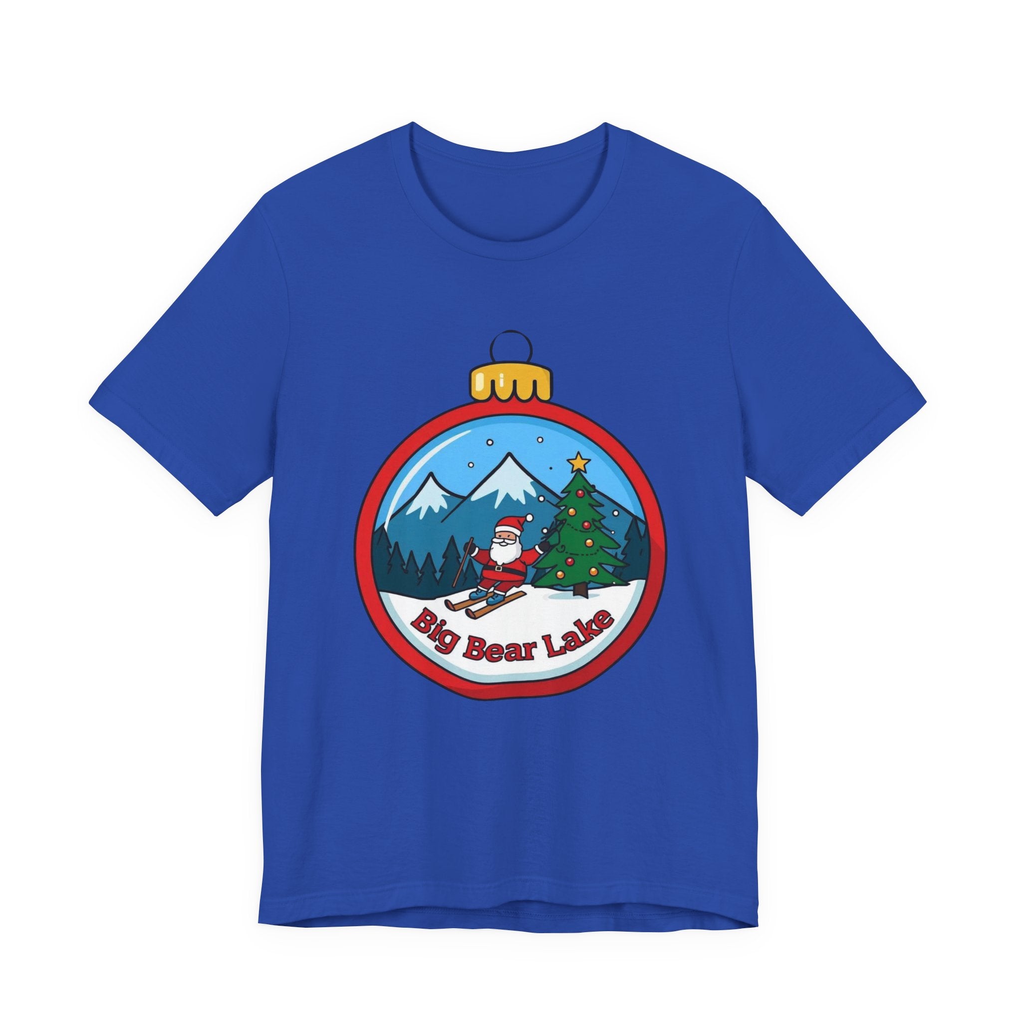 Big Bear Lake Skiing Santa Ornament T-Shirt — Christmas Mountain Holiday Tee | Bella Canvas 3001