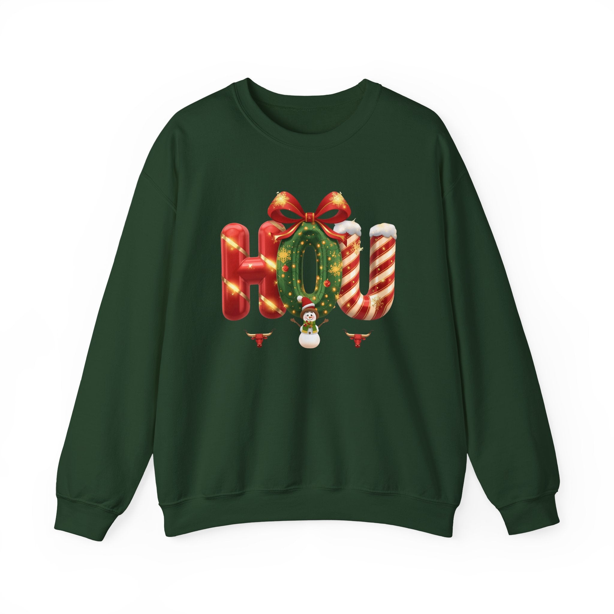 HOU Christmas Sweatshirt – Festive Holiday Letter Art Tee | Christmas Gift | Gildan 18000