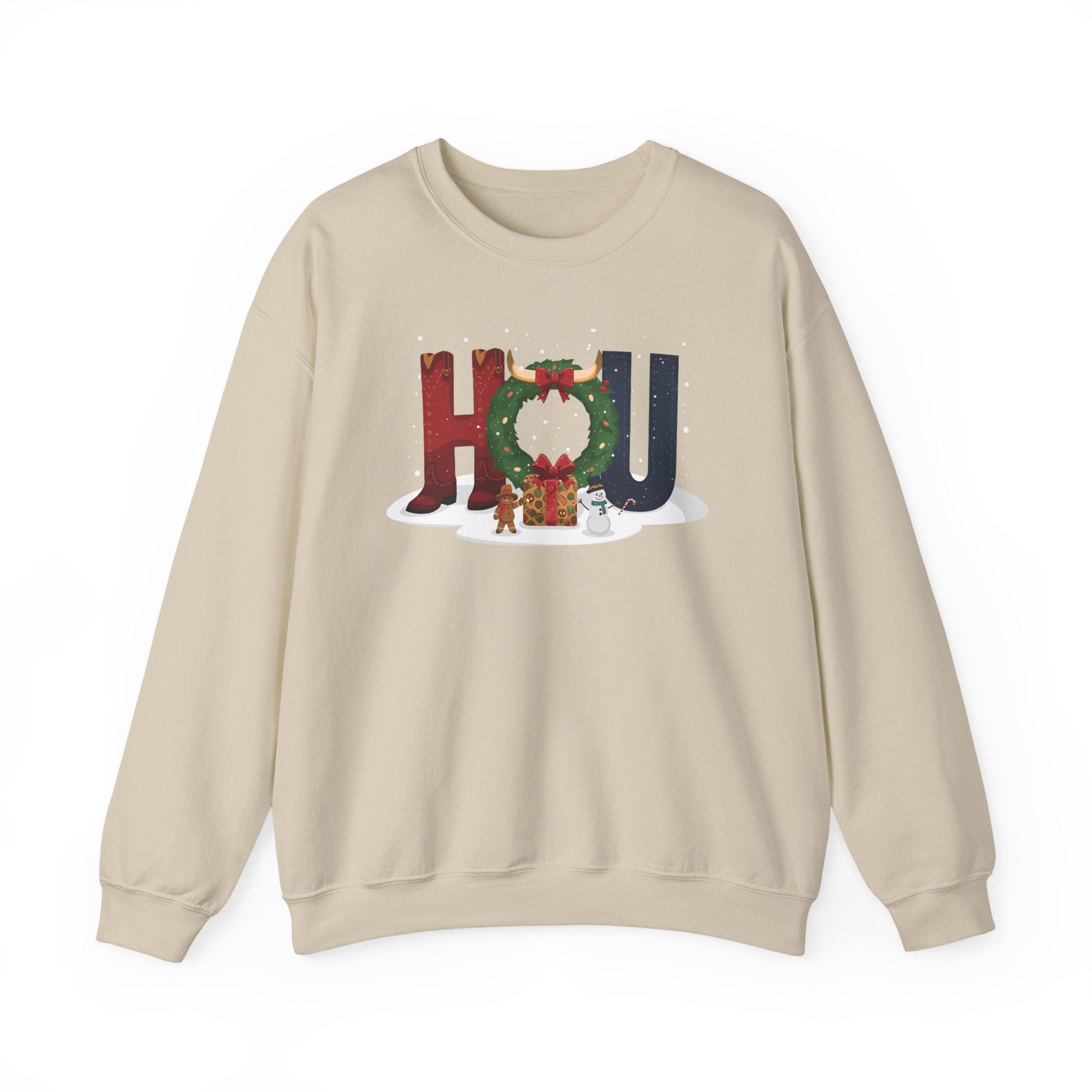 HOU Christmas Sweatshirt – Festive Holiday Letter Art Tee | Christmas Gift | Gildan 18000
