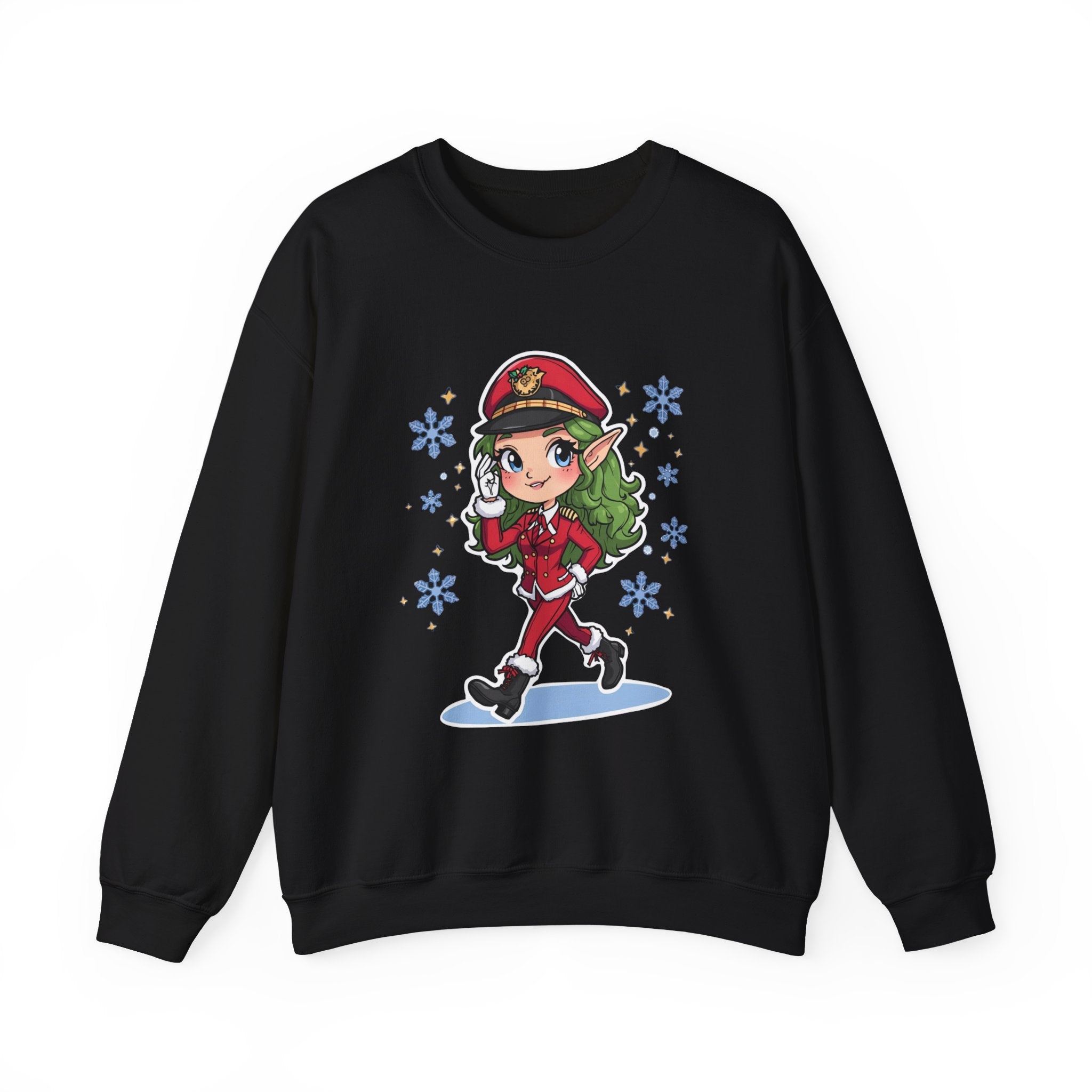 Cute Christmas Elf Pilot Crewneck Sweatshirt — Festive Holiday Elf Graphic