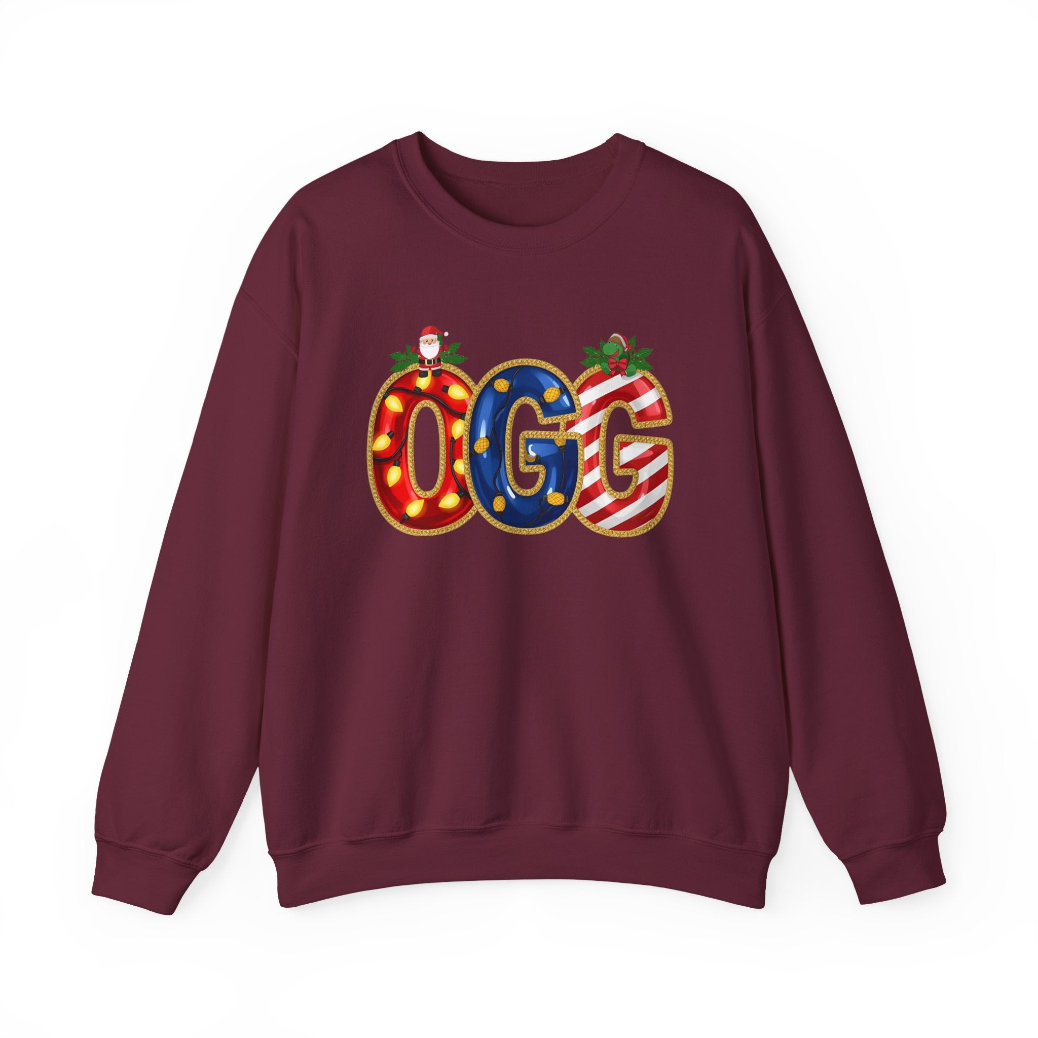 OGG Christmas Sweatshirt – Festive Holiday Letter Art Crewneck | Winter Travel Gift | Gildan 18000