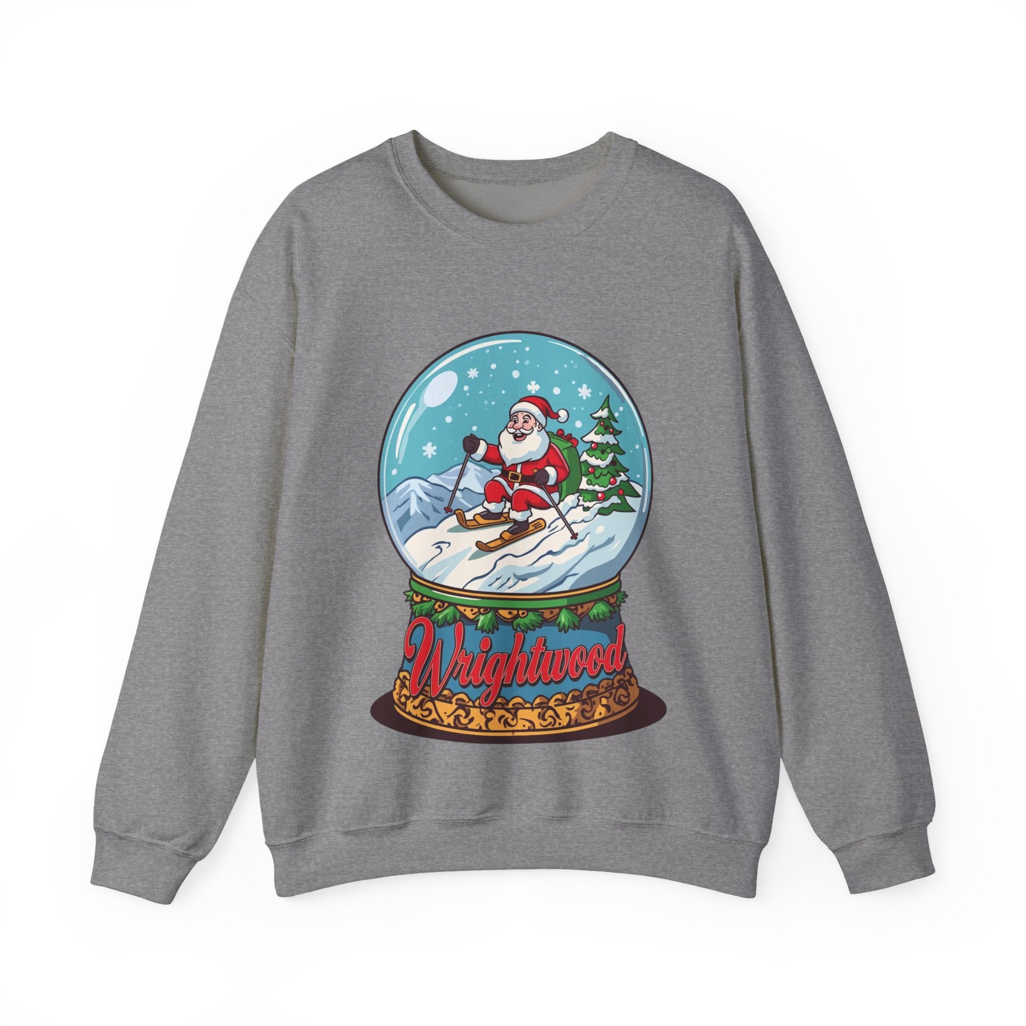 Wrightwood Christmas Sweatshirt – Cute Skiing Santa Snow Globe Crewneck | Mountain Town Christmas Gift | Gildan 18000