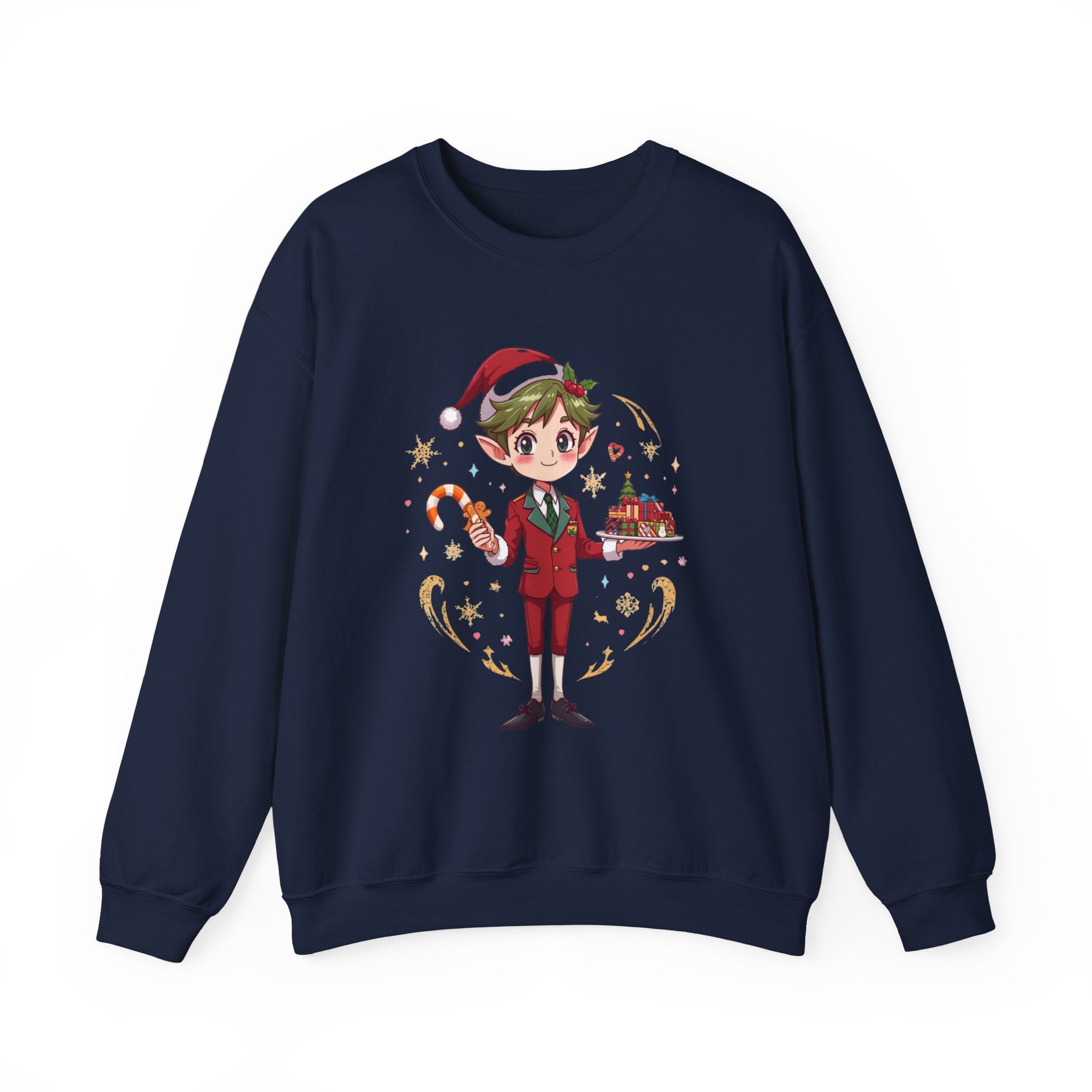 Christmas Cabin  Elf Crewneck Sweatshirt – Cute Holiday Candy Cane Design