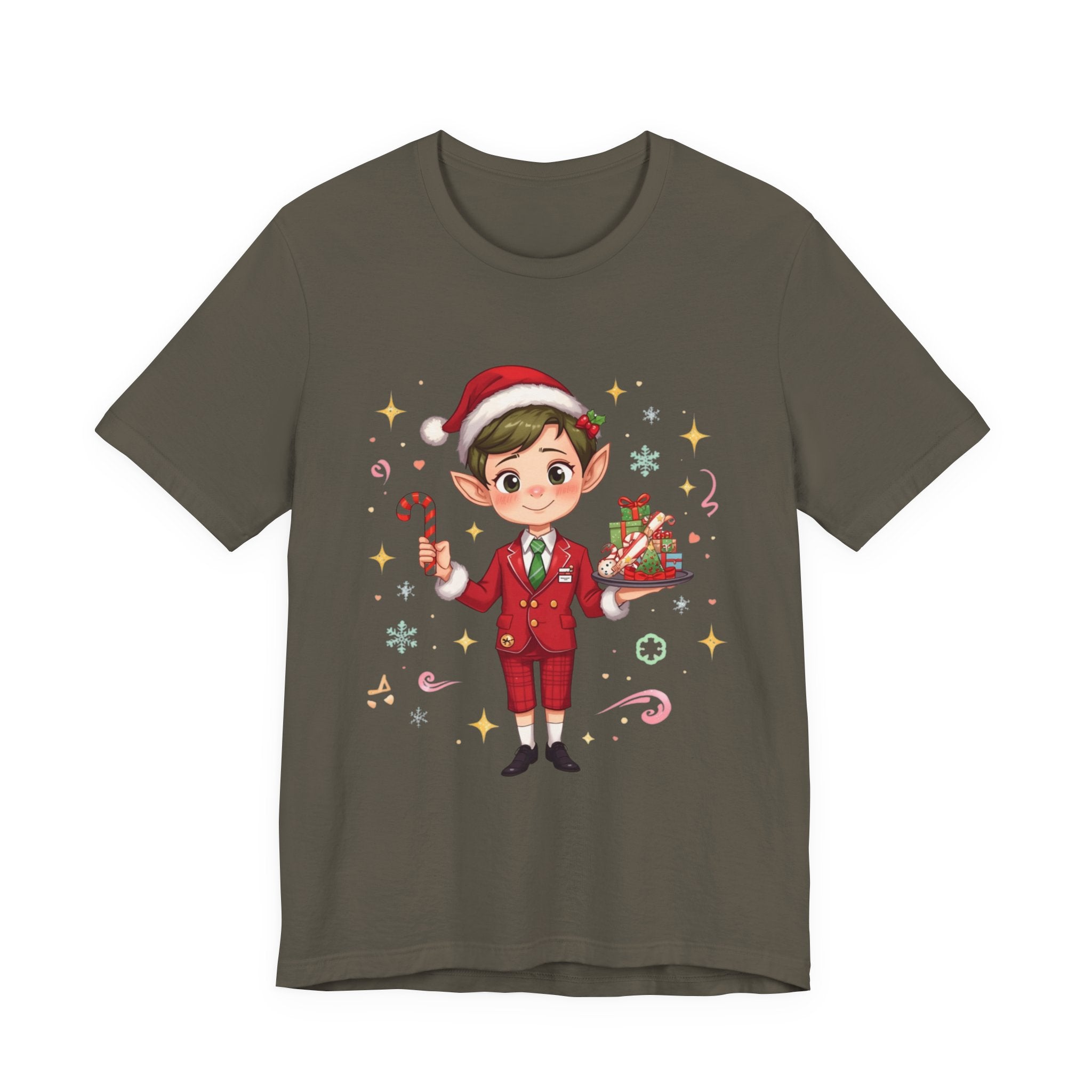 Christmas Elf Cabin crew— Cute Holiday Elf with Candy Cane & Gifts