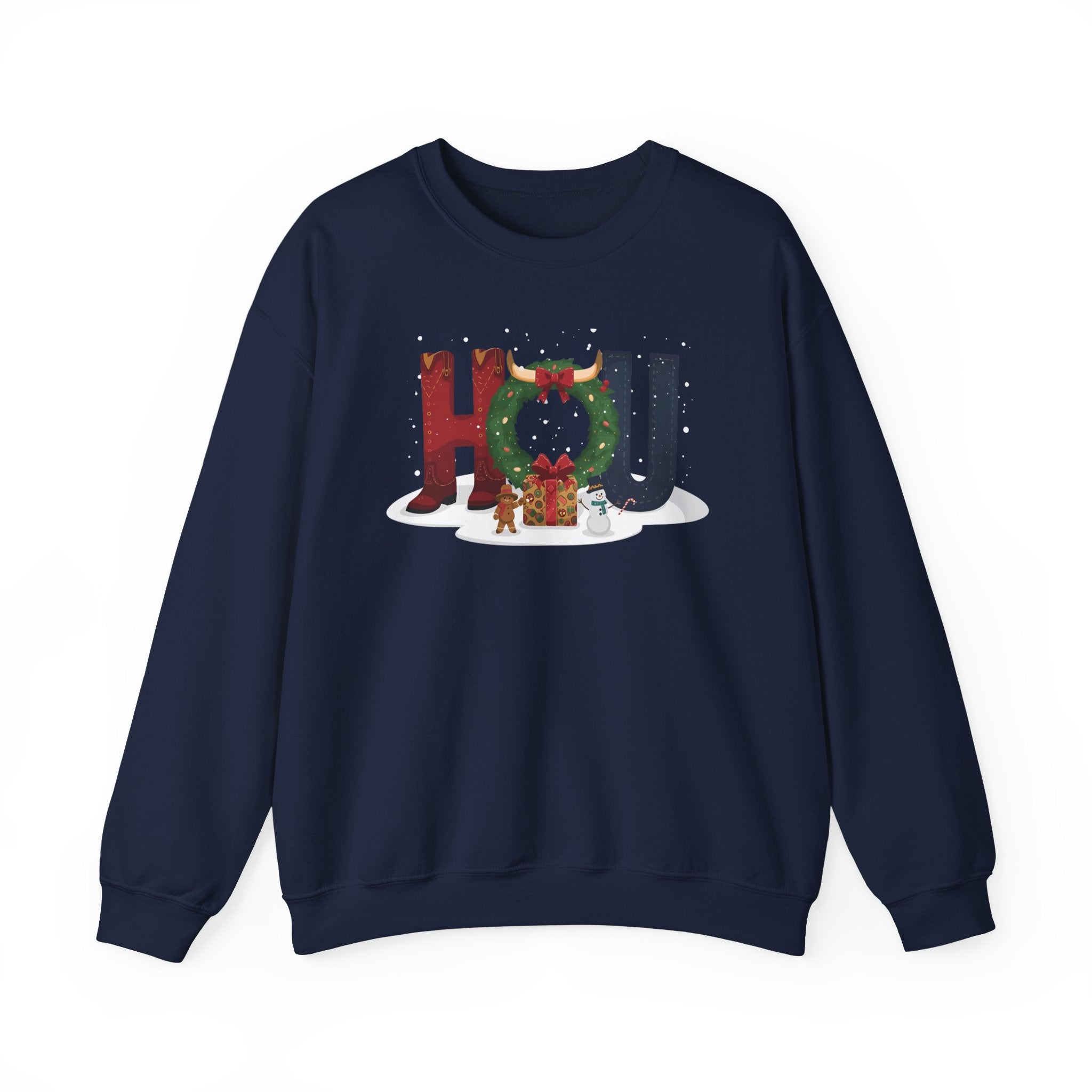 HOU Christmas Sweatshirt – Festive Holiday Letter Art Tee | Christmas Gift | Gildan 18000