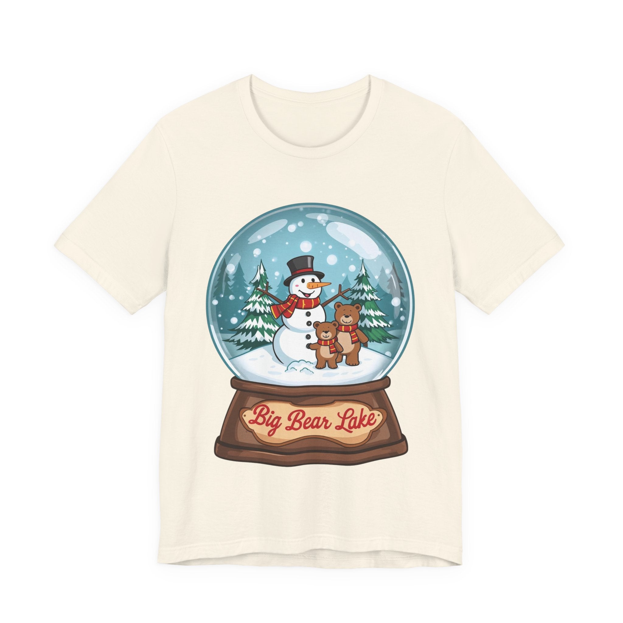 Big Bear Lake Snow Globe Christmas Shirt – Cute Winter Snowman & Bears Tee | Holiday Mountain Shirt | California Xmas Souvenir | Bella Canvas 3001
