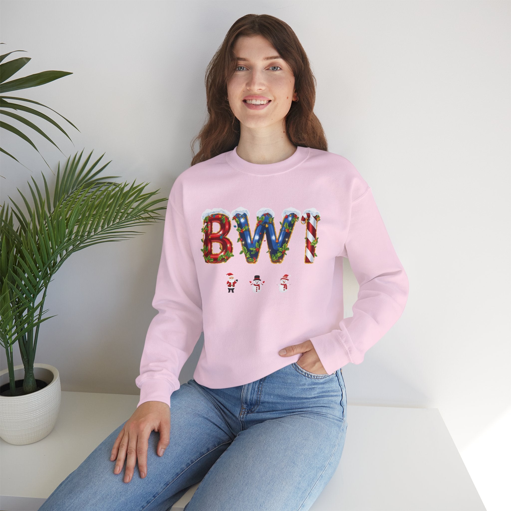 BWI Christmas Sweatshirt – Festive Holiday Letter Art Tee | Christmas Gift | Gildan 18000