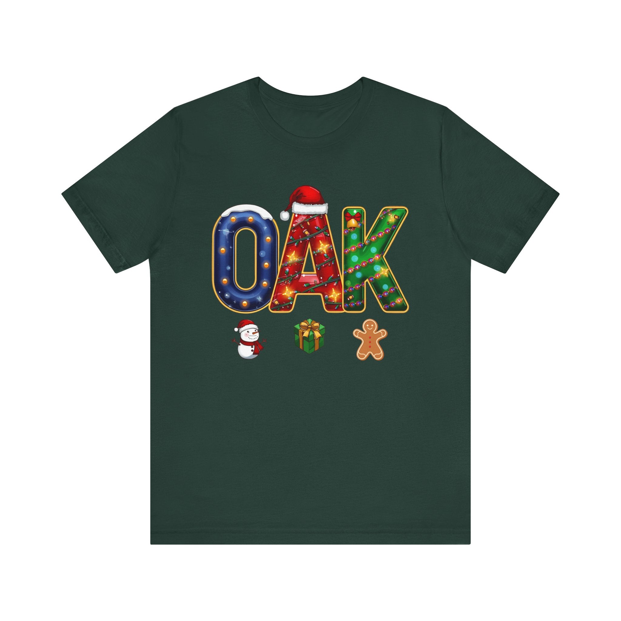 OAK Christmas Shirt – Festive Holiday Letter Art Tee | Christmas Gift | Bella Canvas 3001