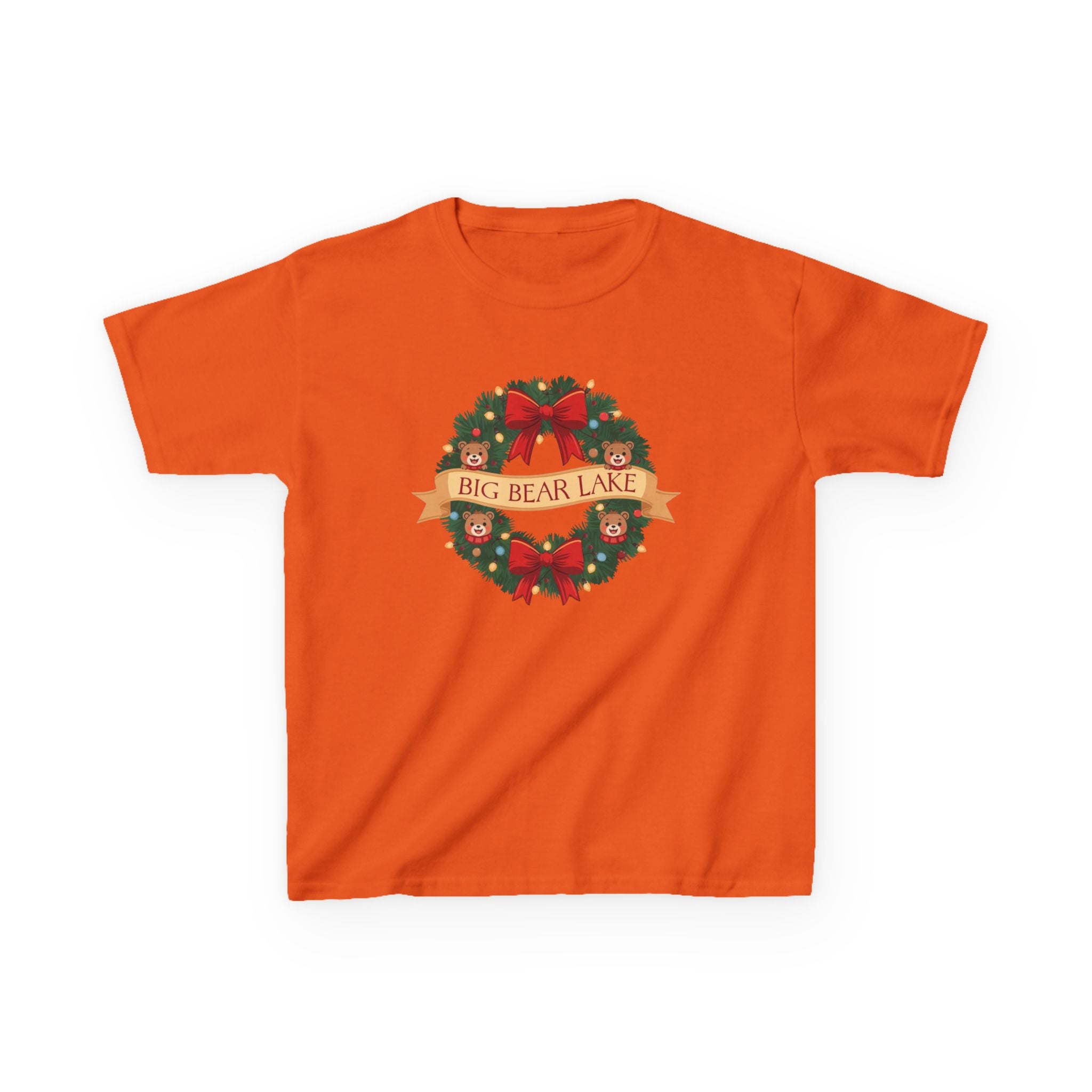 Kids Big Bear Lake Christmas Wreath Shirt — Cute Holiday Bears T-Shirt | Gildan 5000B