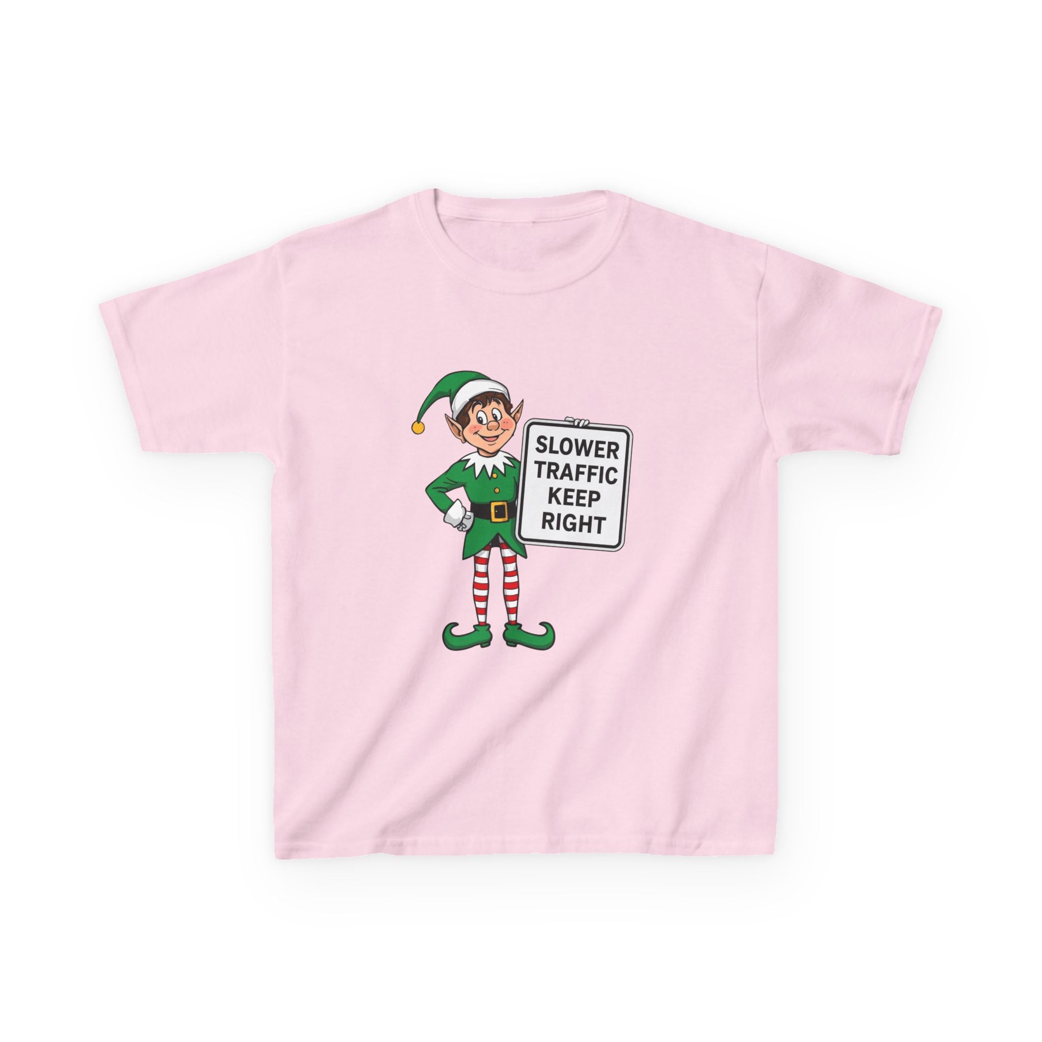 Funny Elf Traffic Kids Christmas Shirt – Slower Traffic Keep Right Holiday Tee | Cute Christmas Elf Humor | Gildan 5000B