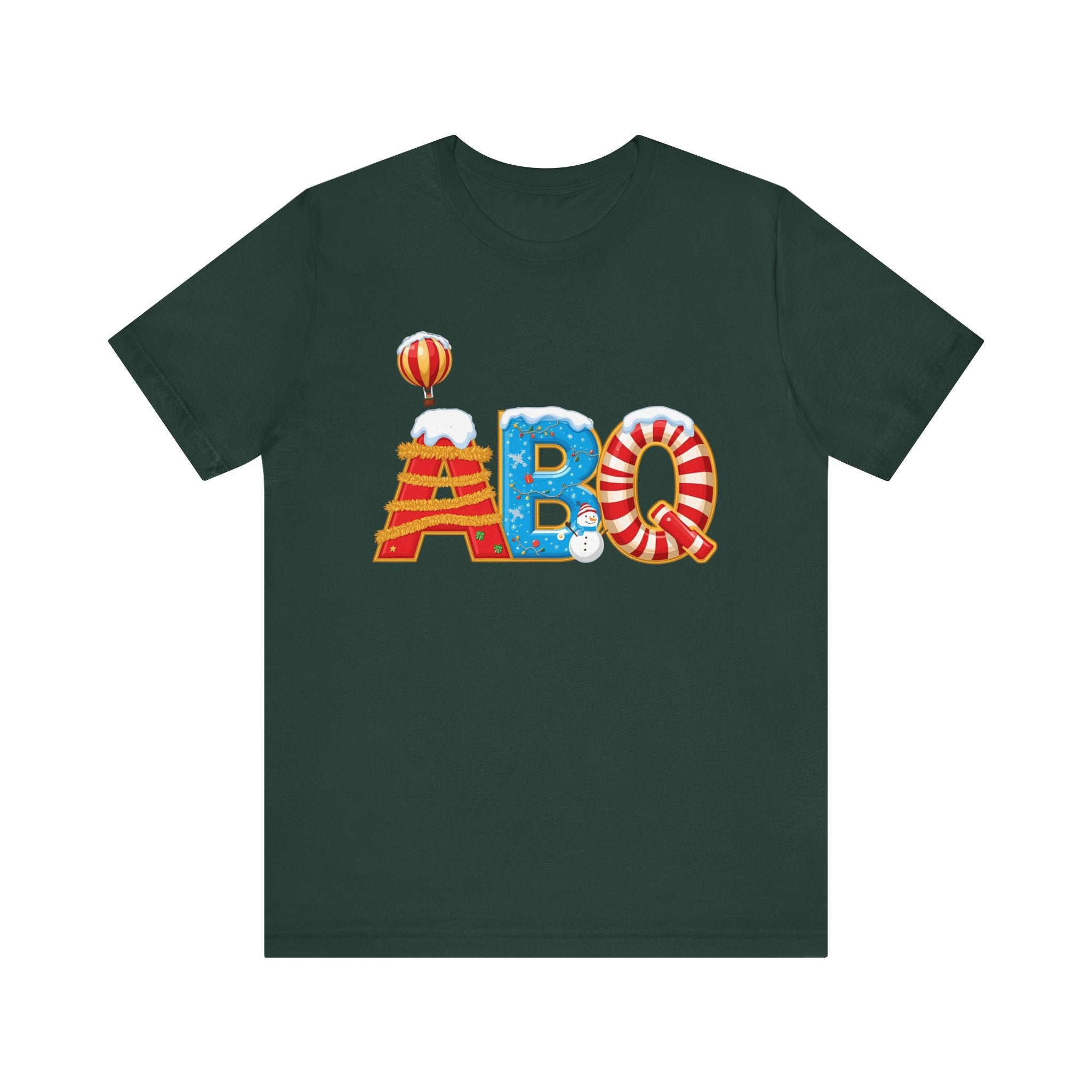 ABQ Christmas Shirt – Hot Air Balloon Candy Cane Letters Tee |  Gi| Bella Canvas 3001ft