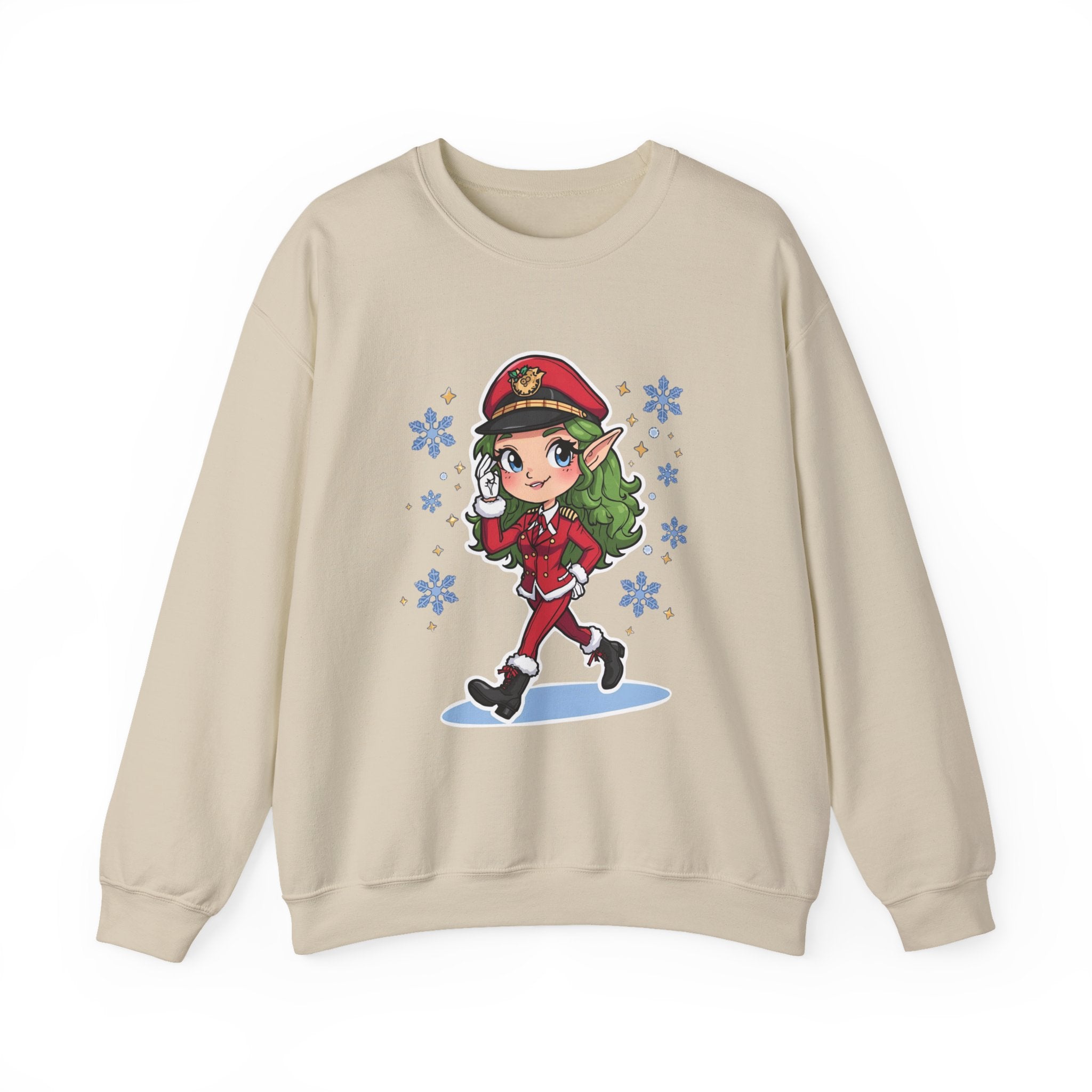 Cute Christmas Elf Pilot Crewneck Sweatshirt — Festive Holiday Elf Graphic