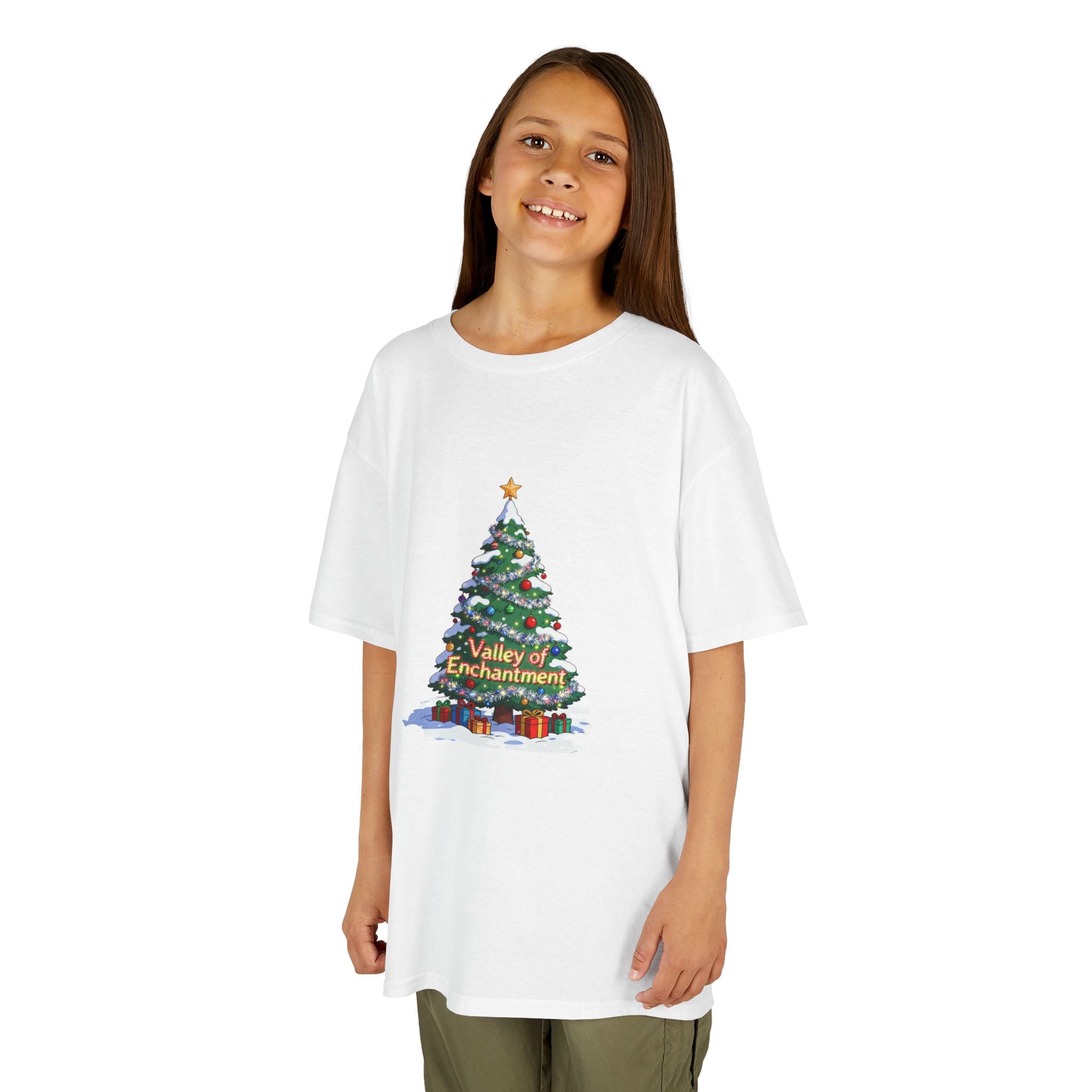 Valley of Enchantment Christmas Kids Shirt – Cute Holiday Tree Gift Tee | Mountain Town Christmas Gift for Kids | Gildan 5000B