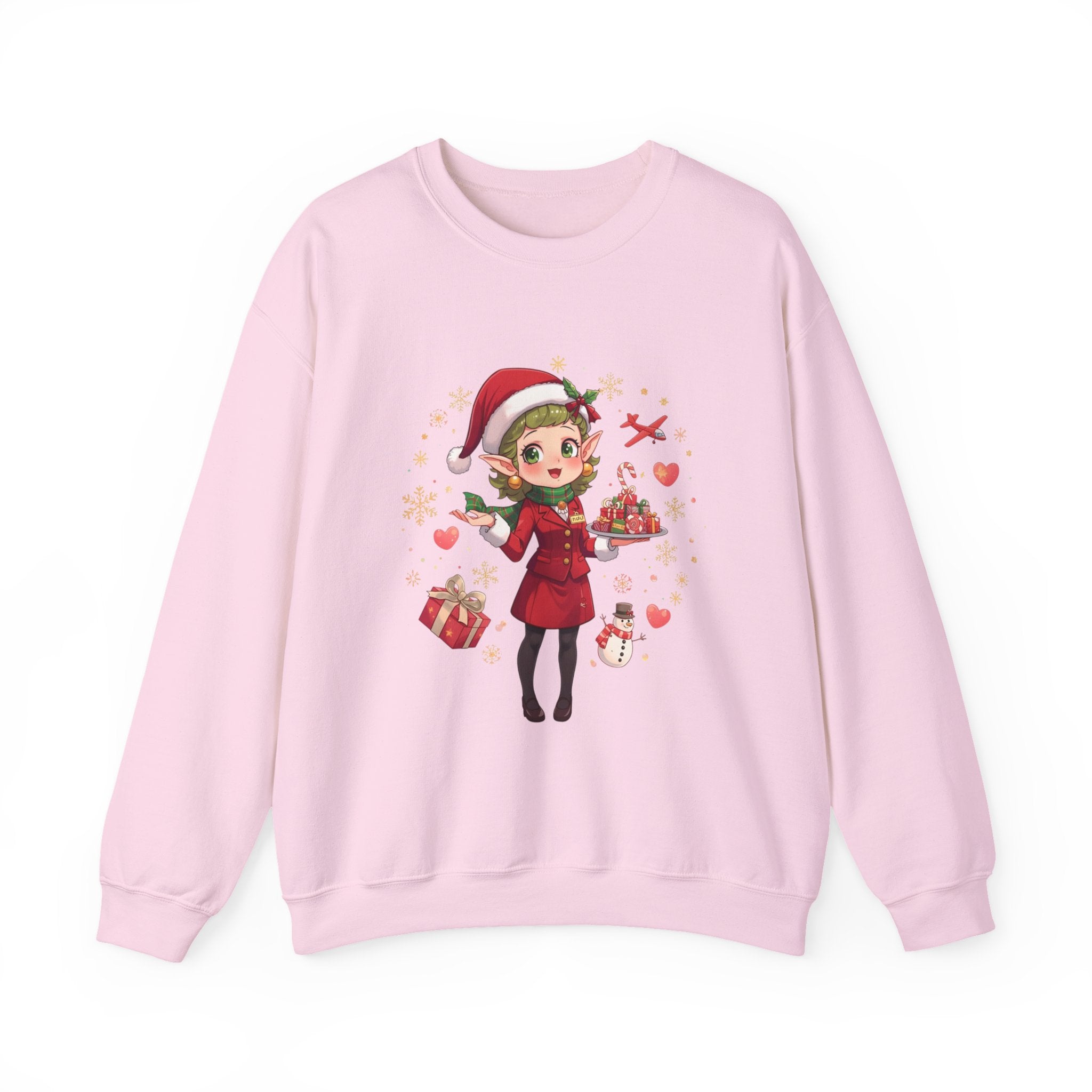 Holiday Cabin Elf  Crewneck Sweatshirt — Cute Christmas Elf with Gifts