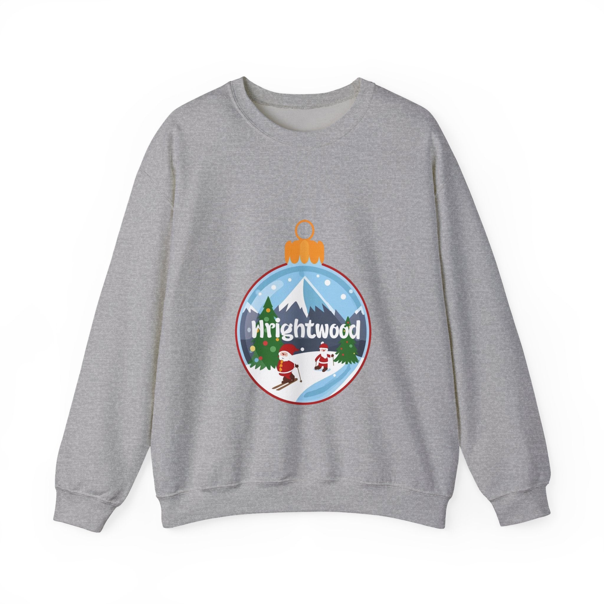 Wrightwood Christmas Sweatshirt – Cute Holiday Ornament Santa Skiing Crewneck | Mountain Town Christmas Gift | Gildan 18000