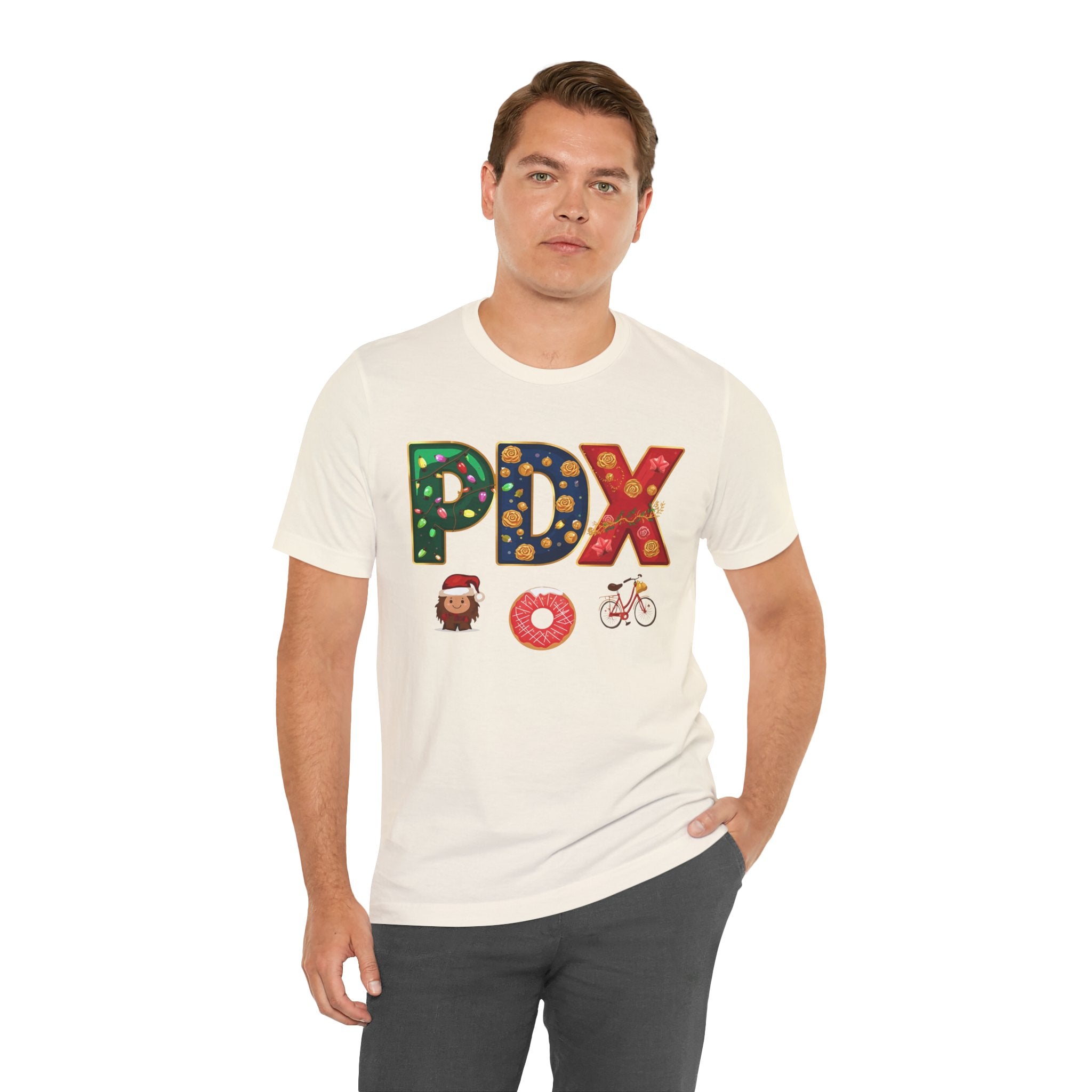 PDX Christmas Shirt – Portland Holiday Airport Code Tee | Festive Oregon Gift | Bella Canvas 3001