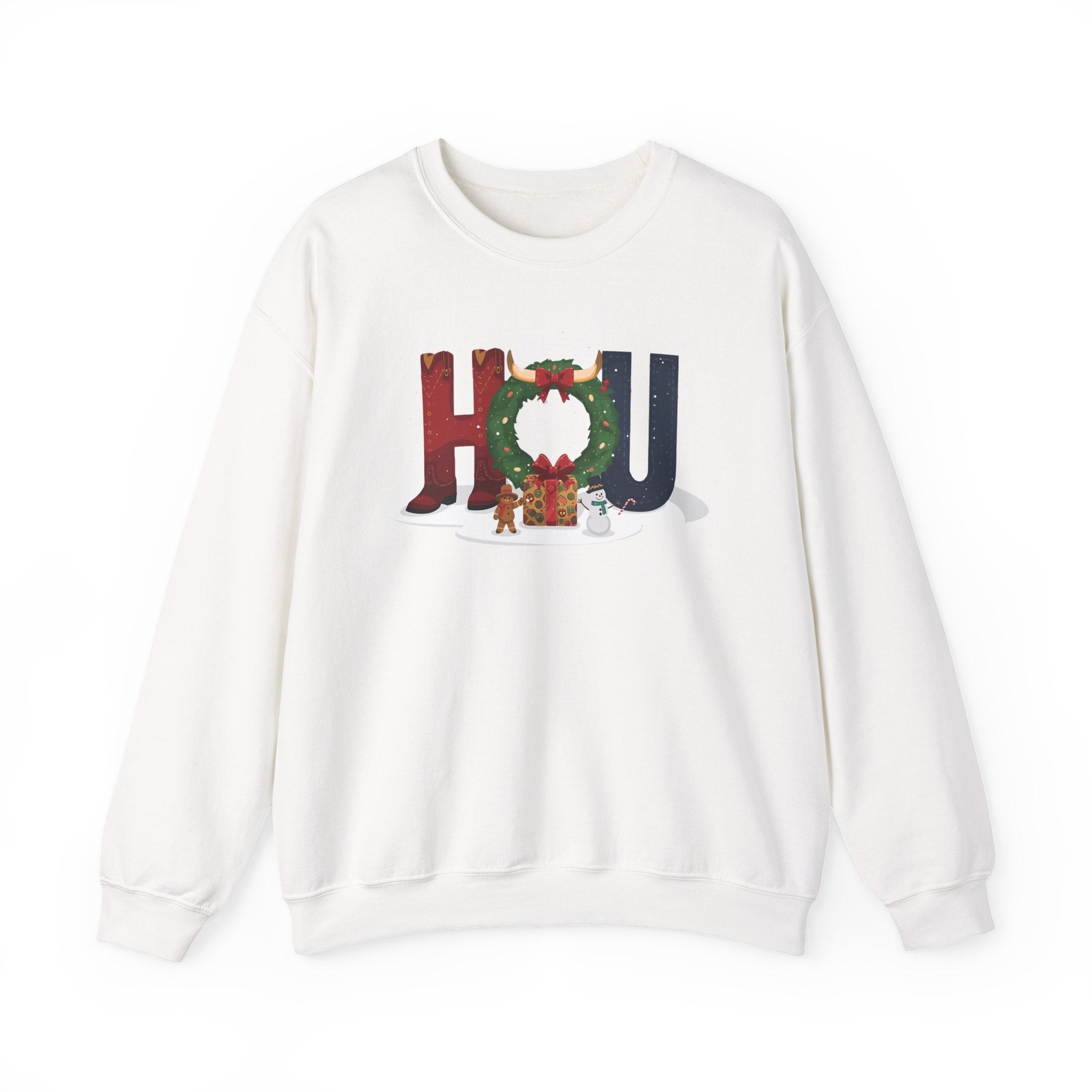 HOU Christmas Sweatshirt – Festive Holiday Letter Art Tee | Christmas Gift | Gildan 18000