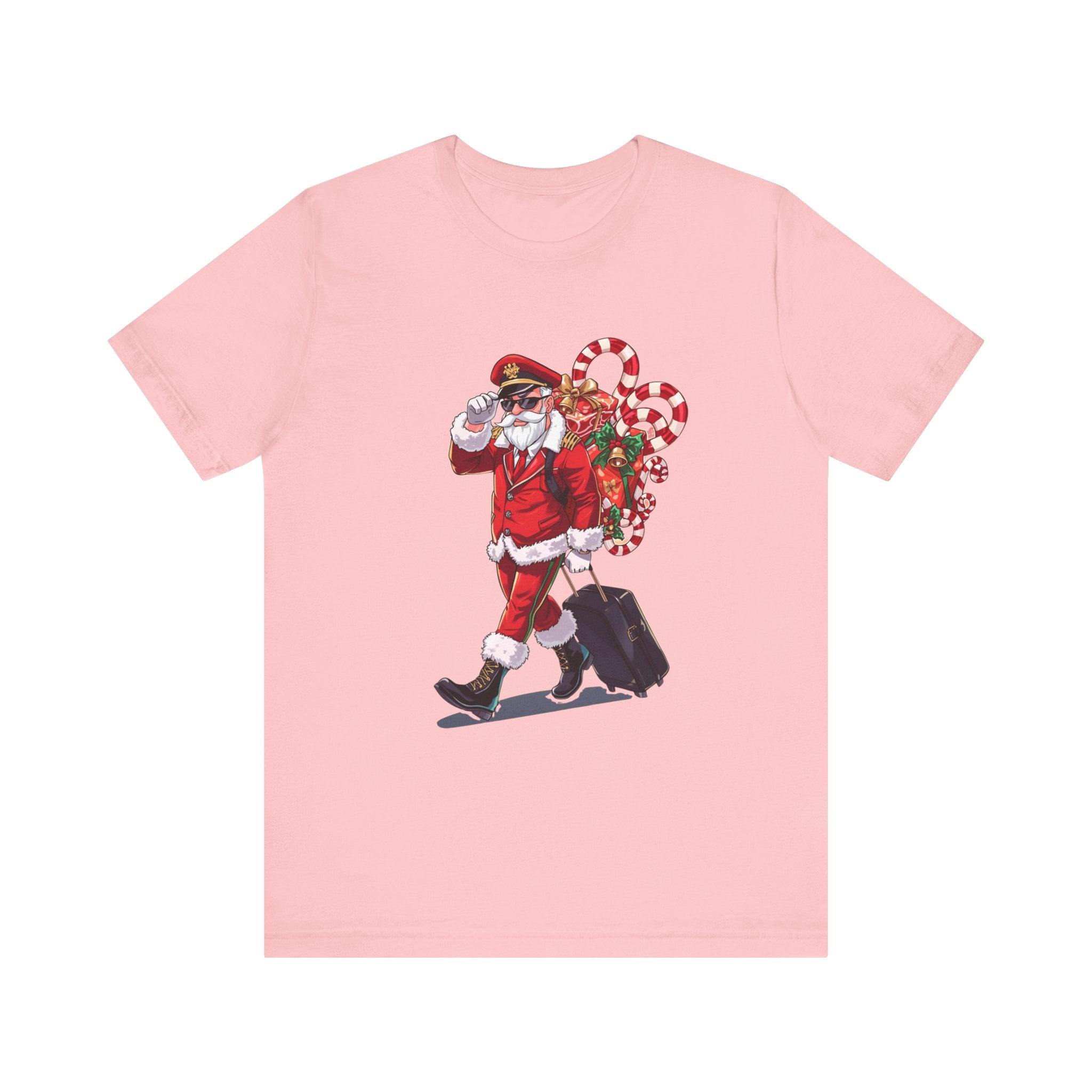 Saucy Santa Pilot T‑Shirt — Vintage Christmas Santa with Candy Cane Sack