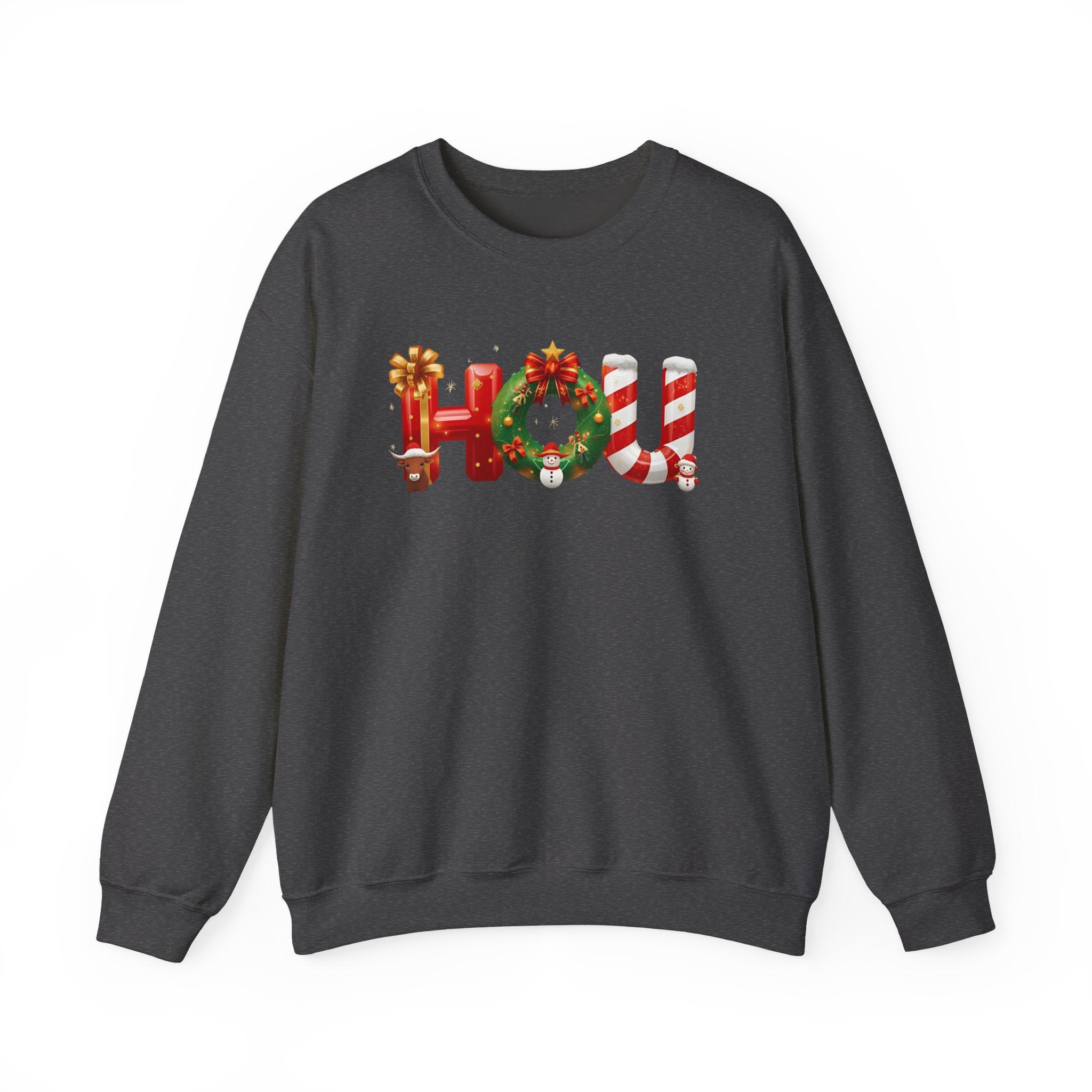 HOU Christmas Sweatshirt – Festive Holiday Letter Art Tee | Christmas Gift | Gildan 18000