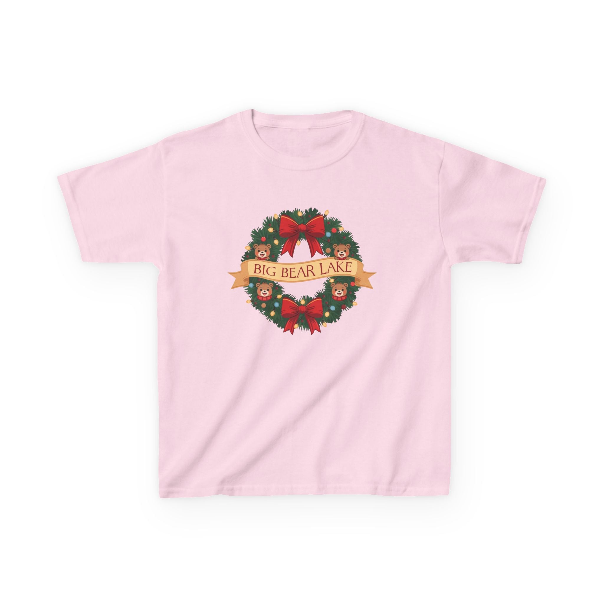 Kids Big Bear Lake Christmas Wreath Shirt — Cute Holiday Bears T-Shirt | Gildan 5000B