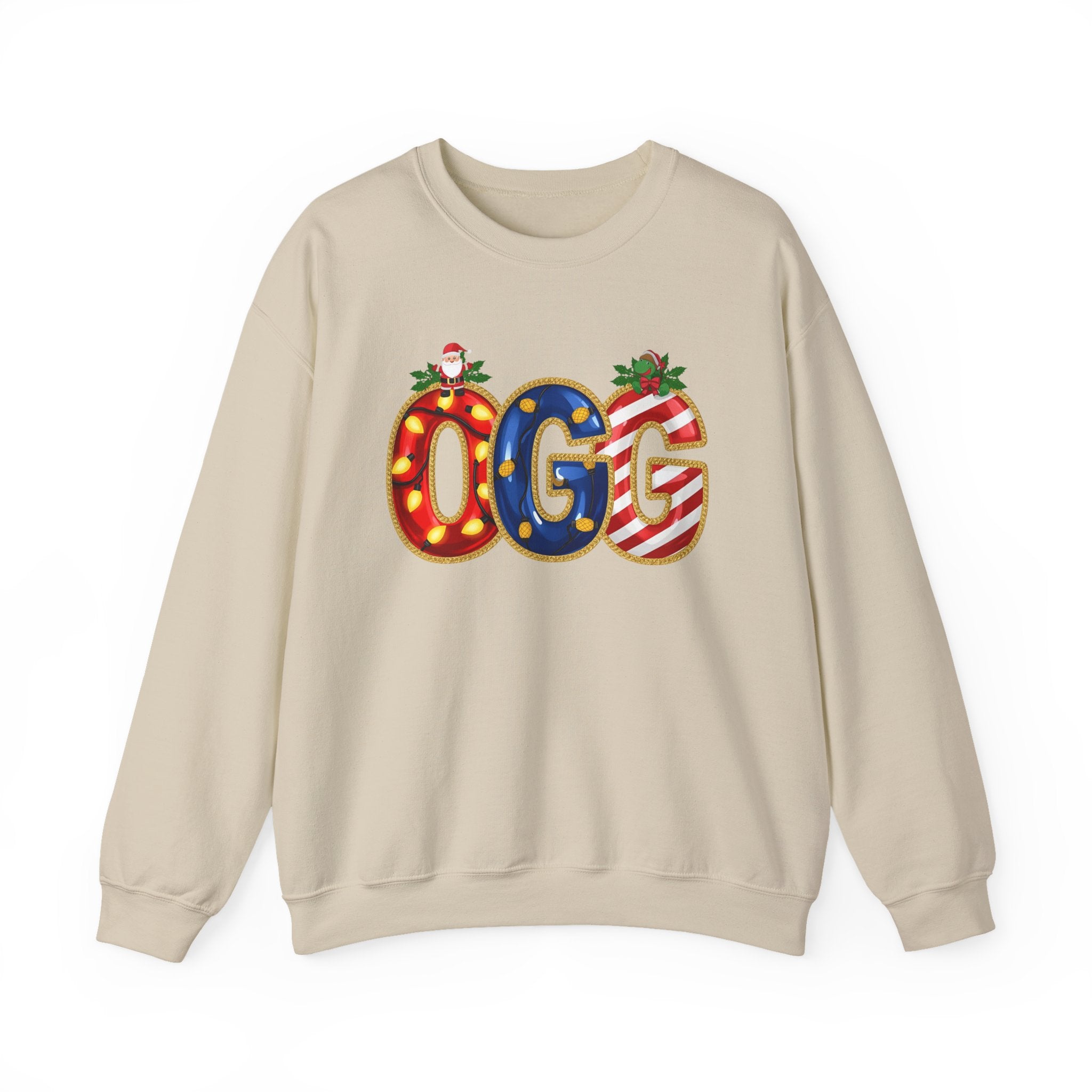 OGG Christmas Sweatshirt – Festive Holiday Letter Art Crewneck | Winter Travel Gift | Gildan 18000