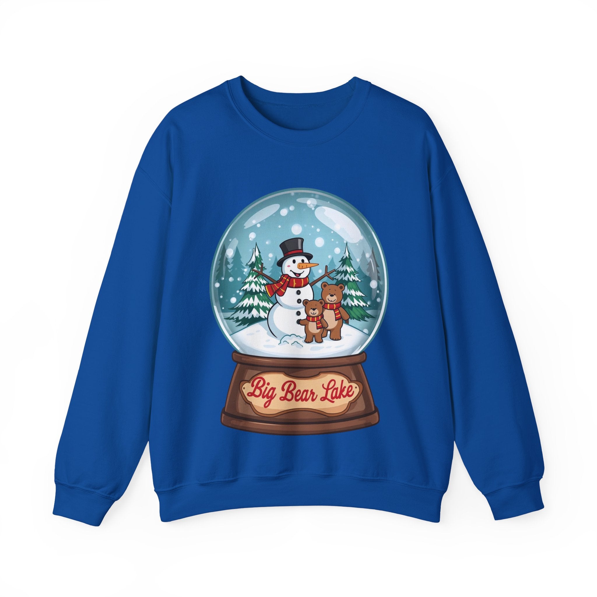 Big Bear Lake Snow Globe Christmas Sweatshirt – Cute Snowman & Bears Winter Crewneck | Holiday Mountain Gift | California Xmas Sweater | Gildan 18000