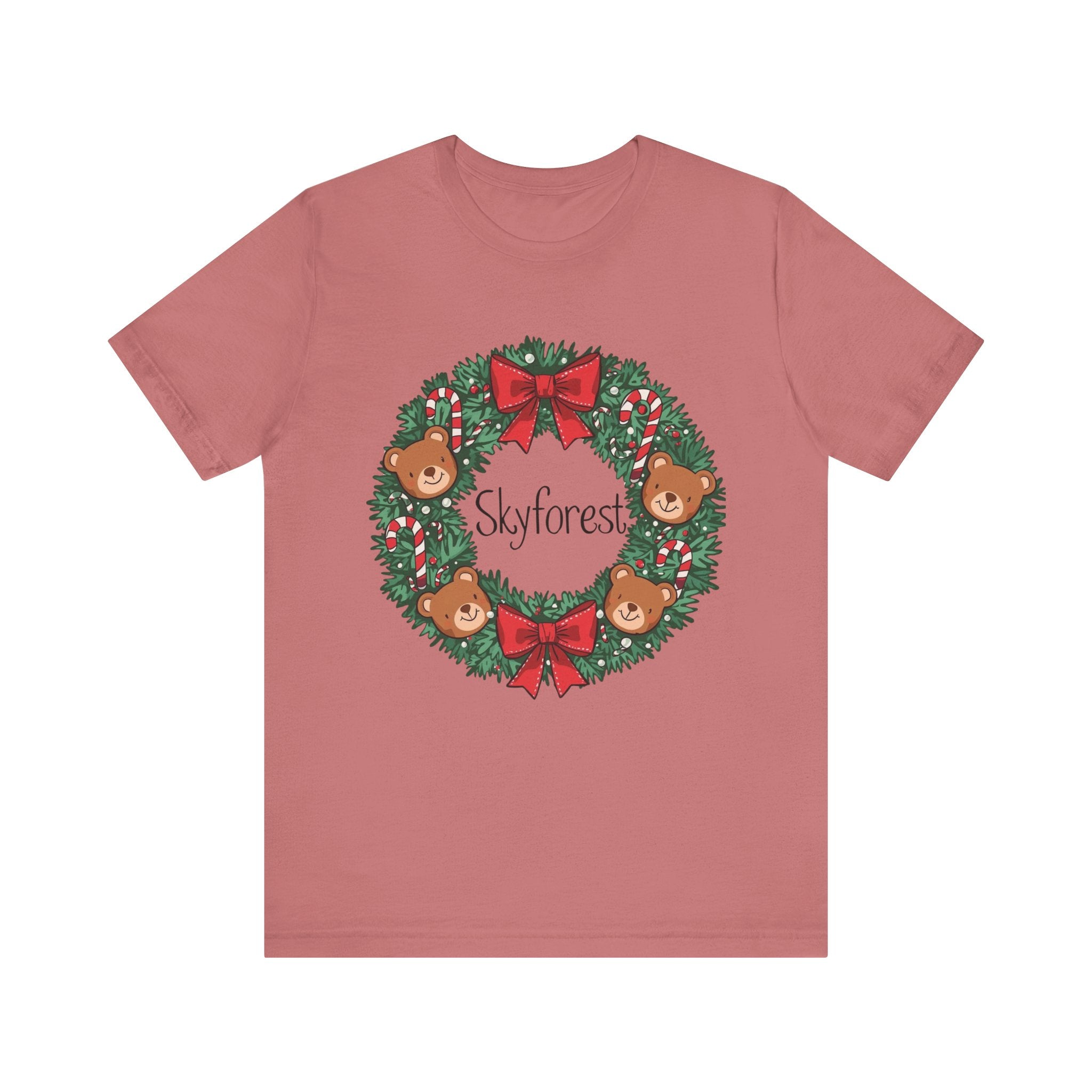 Christmas Bear Wreath T‑Shirt — 'Skyforest' Holiday Tee