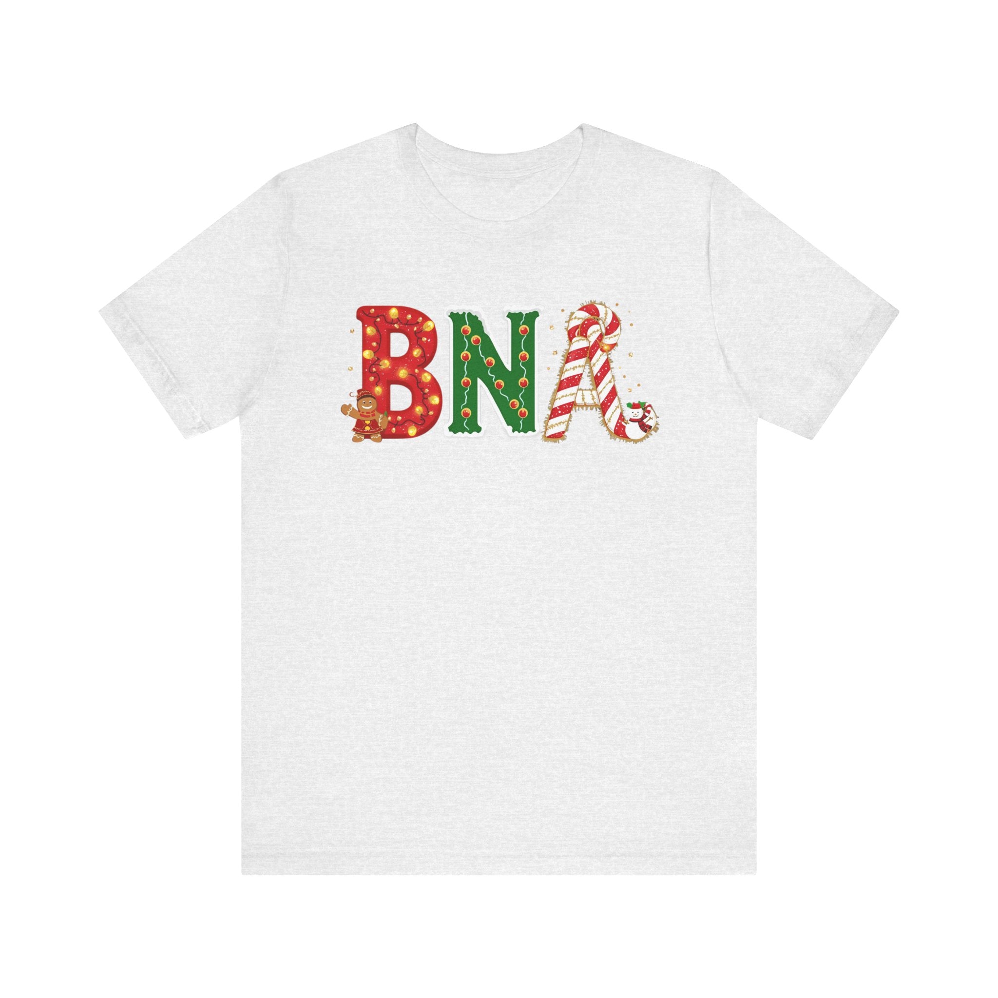 BNA Christmas Shirt – Festive Holiday Letter Art Tee | Christmas Gift | Bella Canvas 3001