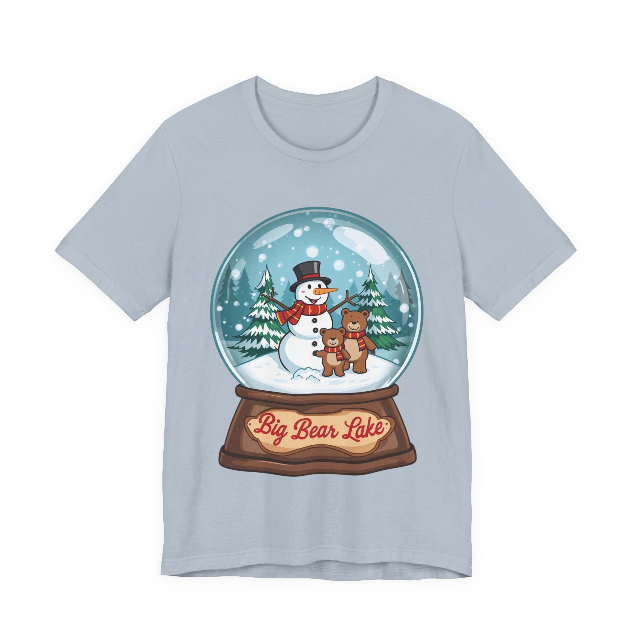 Big Bear Lake Snow Globe Christmas Shirt – Cute Winter Snowman & Bears Tee | Holiday Mountain Shirt | California Xmas Souvenir | Bella Canvas 3001