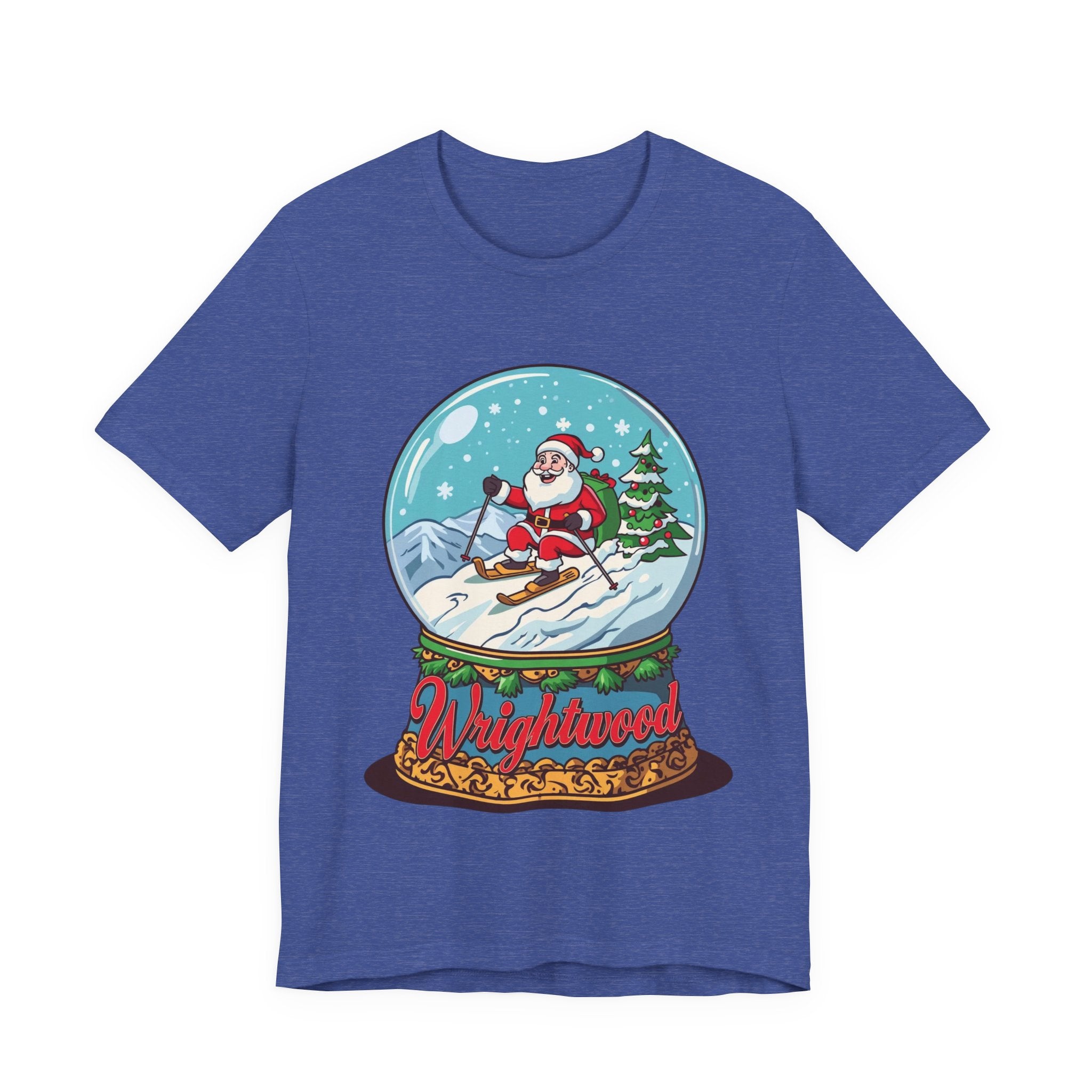 Wrightwood Christmas Shirt – Cute Skiing Santa Snow Globe Tee | Mountain Town Christmas Gift | Bella Canvas 3001