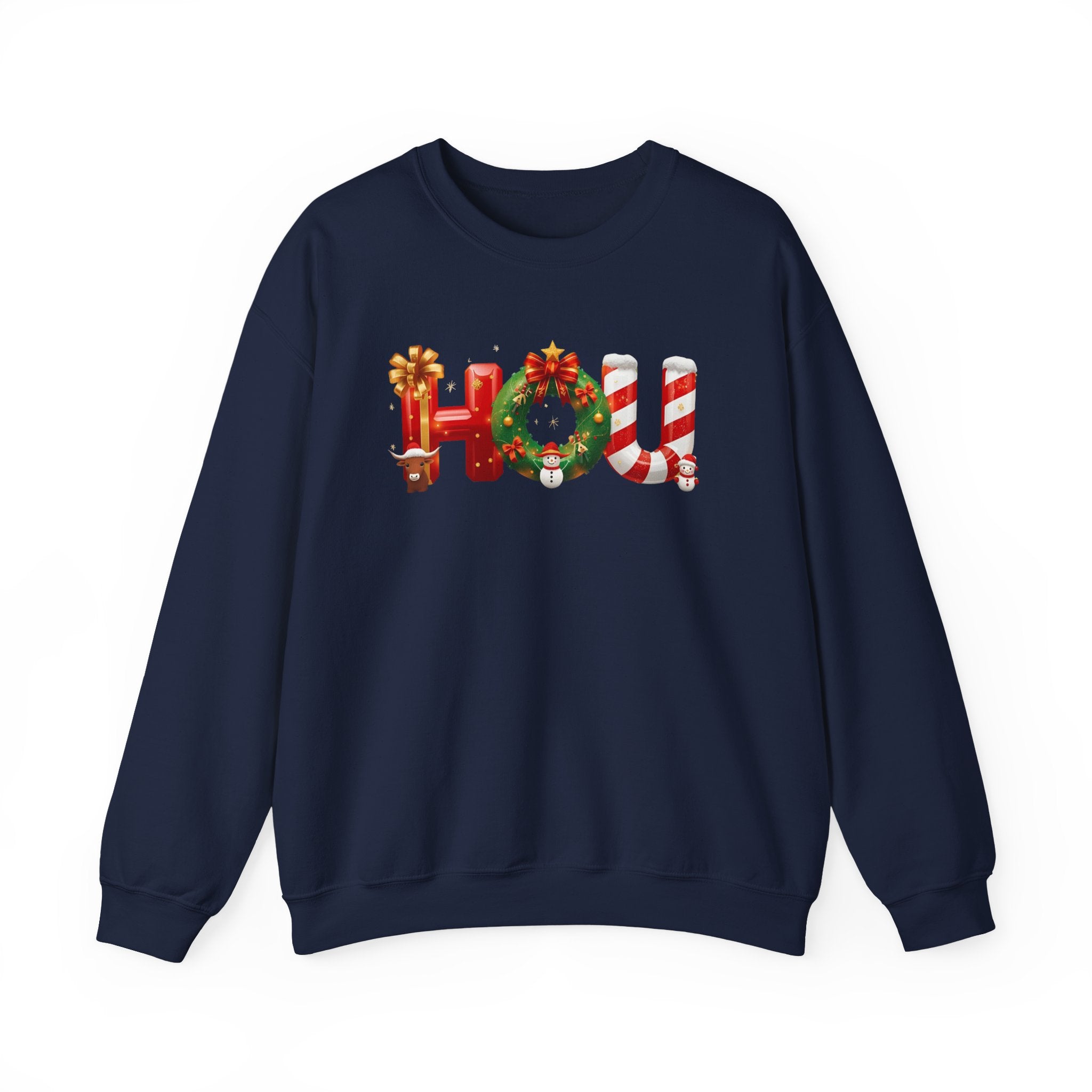 HOU Christmas Sweatshirt – Festive Holiday Letter Art Tee | Christmas Gift | Gildan 18000