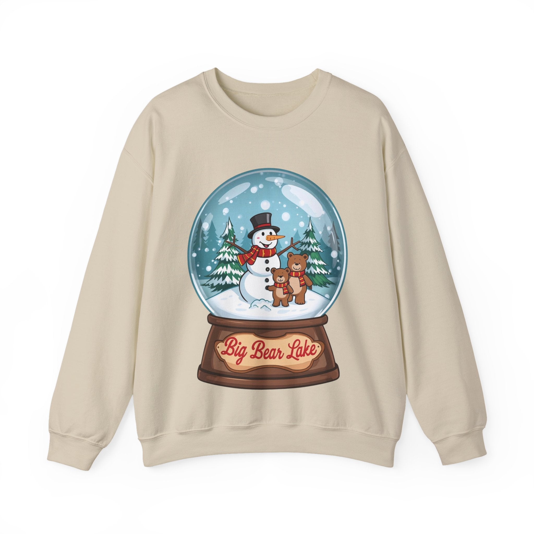 Big Bear Lake Snow Globe Christmas Sweatshirt – Cute Snowman & Bears Winter Crewneck | Holiday Mountain Gift | California Xmas Sweater | Gildan 18000