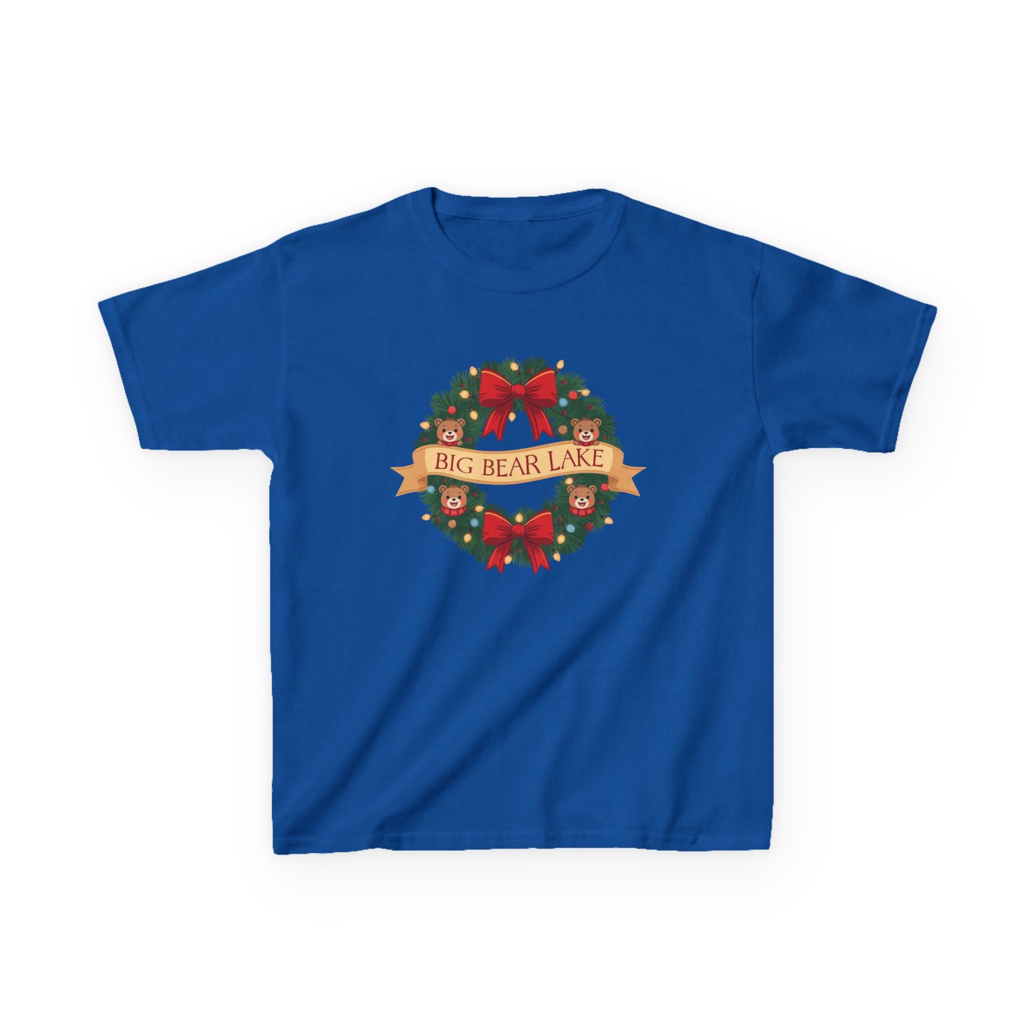 Kids Big Bear Lake Christmas Wreath Shirt — Cute Holiday Bears T-Shirt | Gildan 5000B