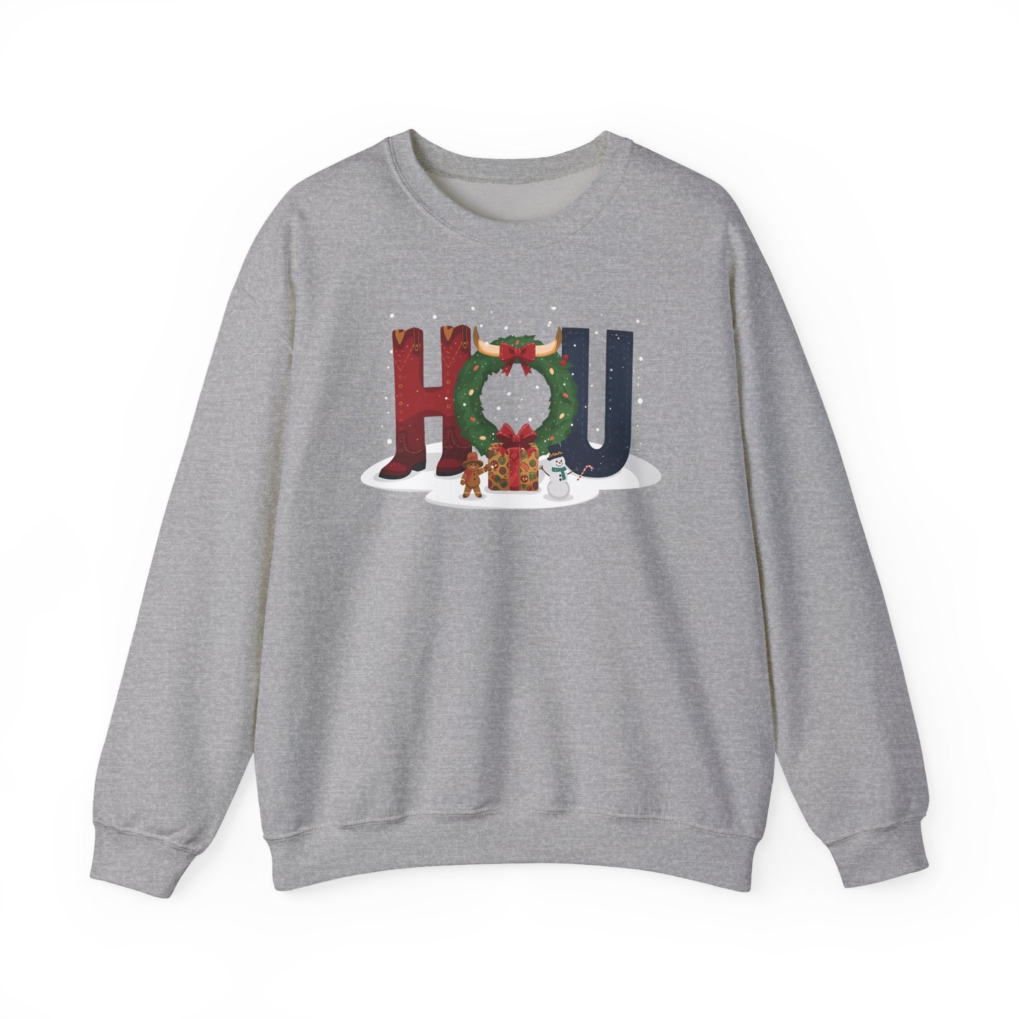 HOU Christmas Sweatshirt – Festive Holiday Letter Art Tee | Christmas Gift | Gildan 18000