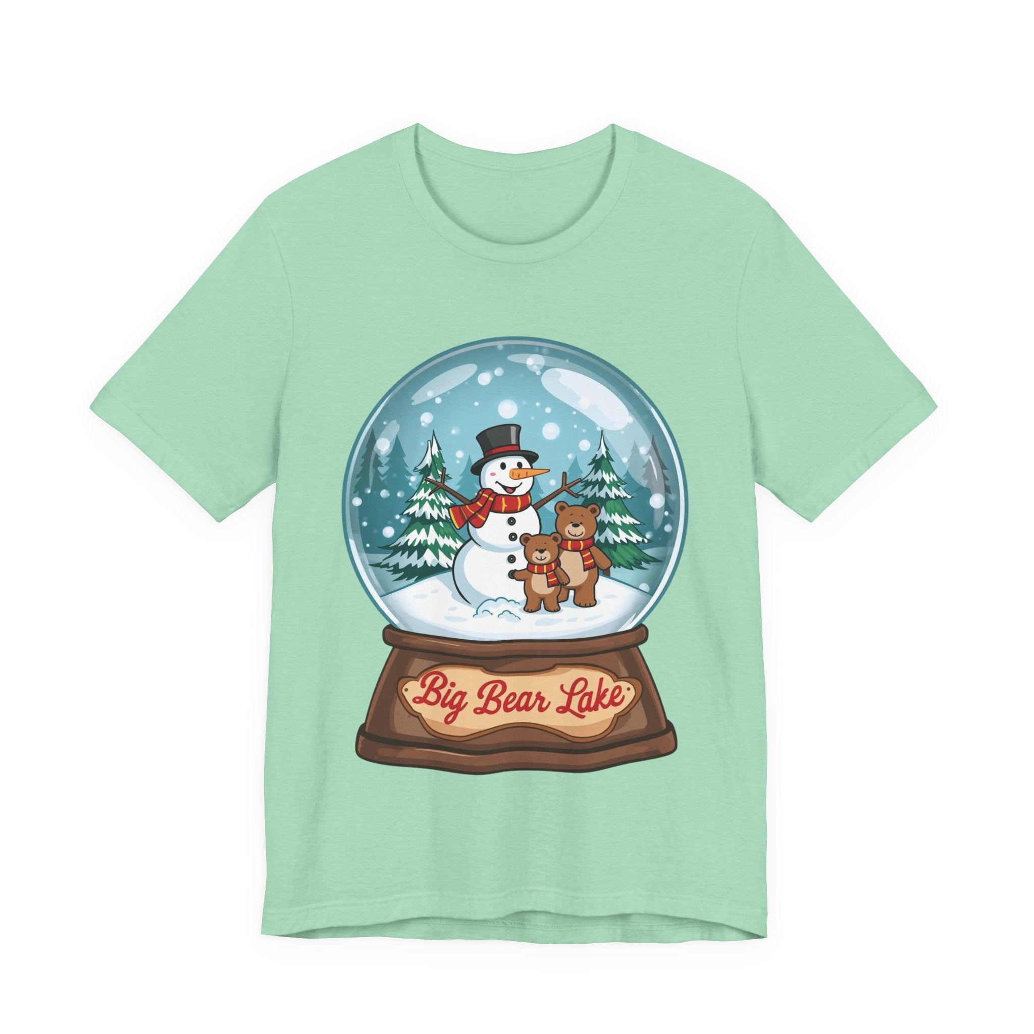 Big Bear Lake Snow Globe Christmas Shirt – Cute Winter Snowman & Bears Tee | Holiday Mountain Shirt | California Xmas Souvenir | Bella Canvas 3001