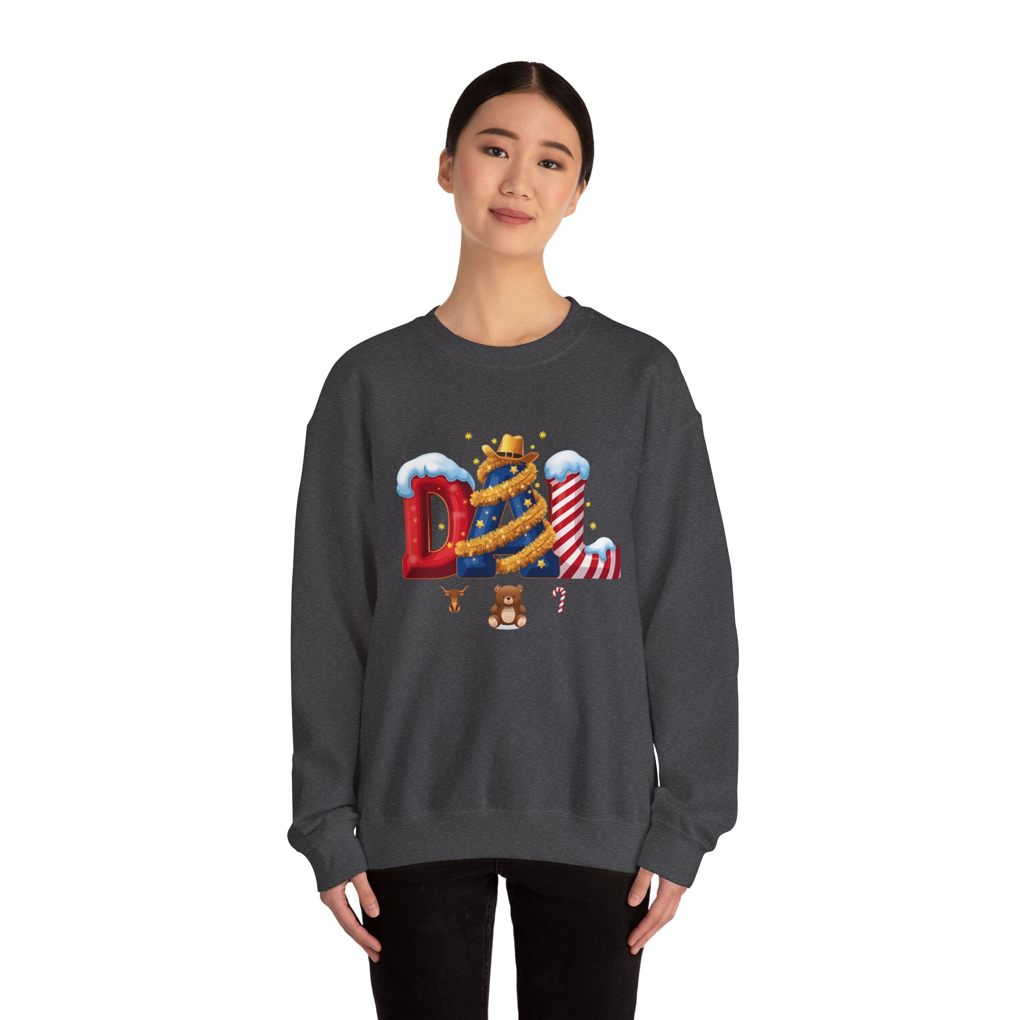 DAL Christmas Sweatshirt – Festive Holiday Letter Art Tee | Christmas Gift | Gildan 18000