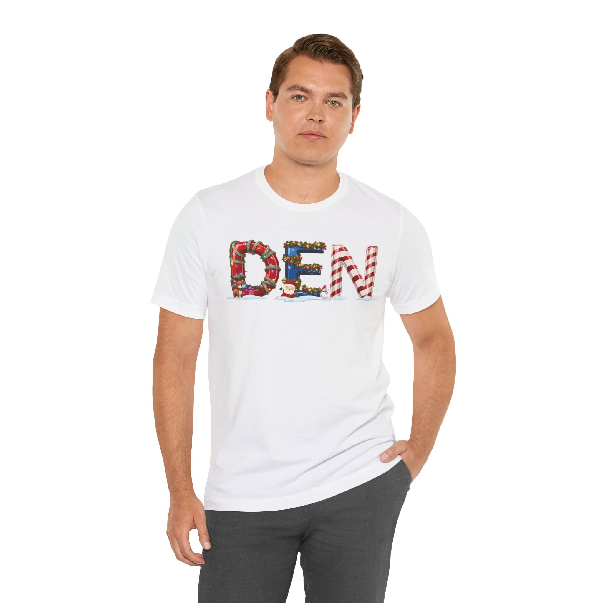 DEN Christmas Shirt – Festive Holiday Letter Art Tee | Christmas Gift | Bella Canvas 3001