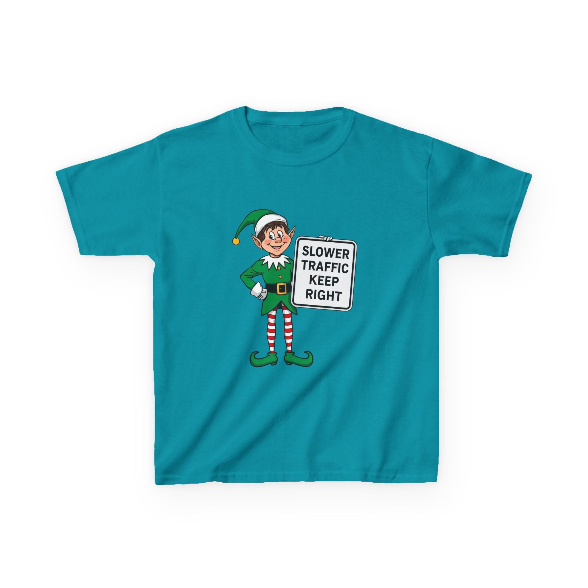 Funny Elf Traffic Kids Christmas Shirt – Slower Traffic Keep Right Holiday Tee | Cute Christmas Elf Humor | Gildan 5000B